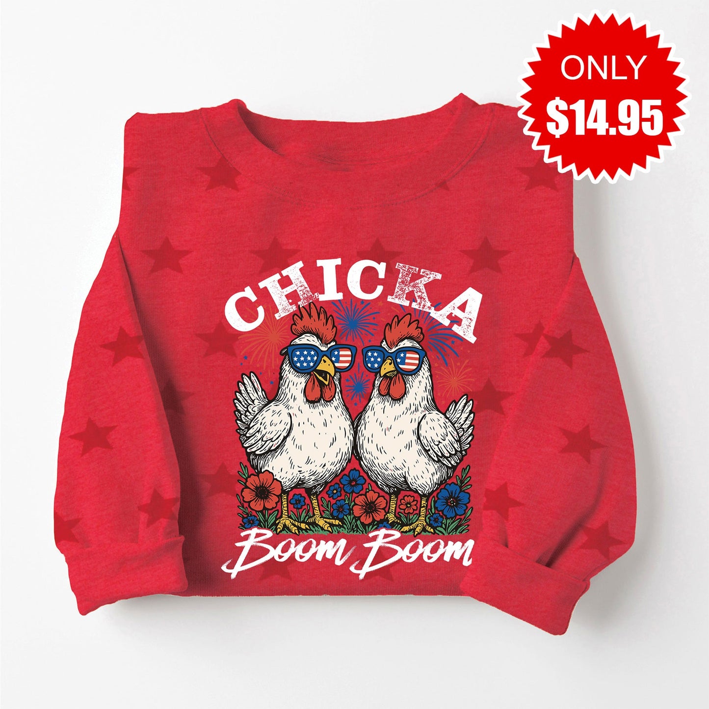 Chicka Boom Boom Sweatshirt - Red Star Print - 14.95