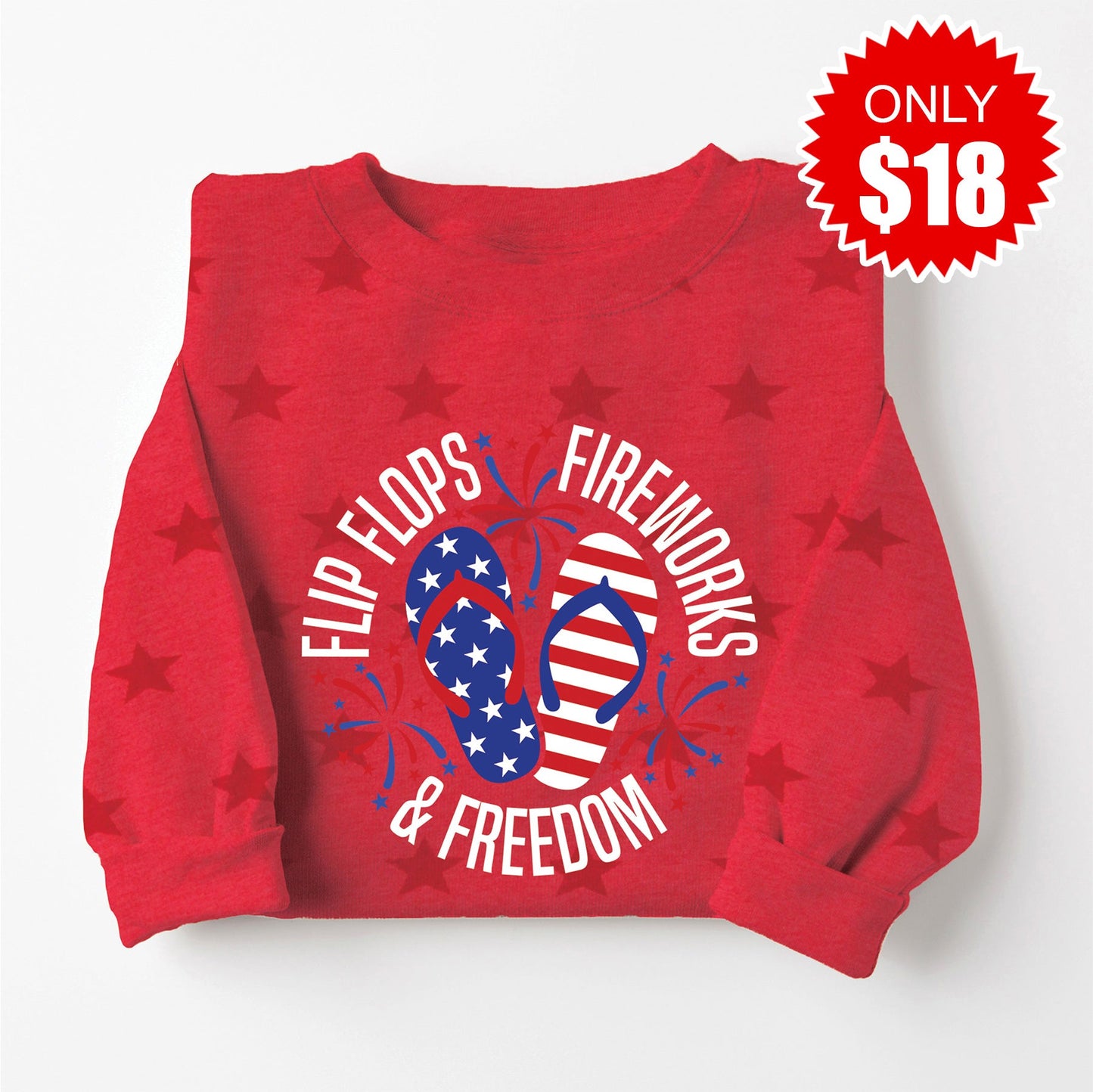 Flip Flops Fireworks Freedom Sweatshirt - Red Star Print - 18