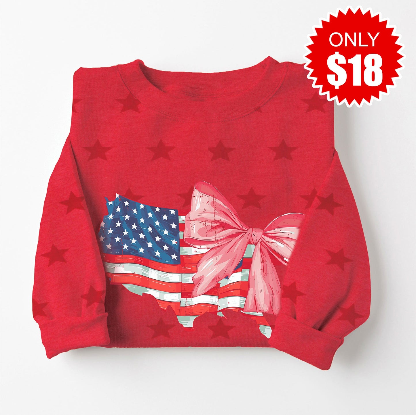 USA Ribbon Sweatshirt - Red Star Print - 18