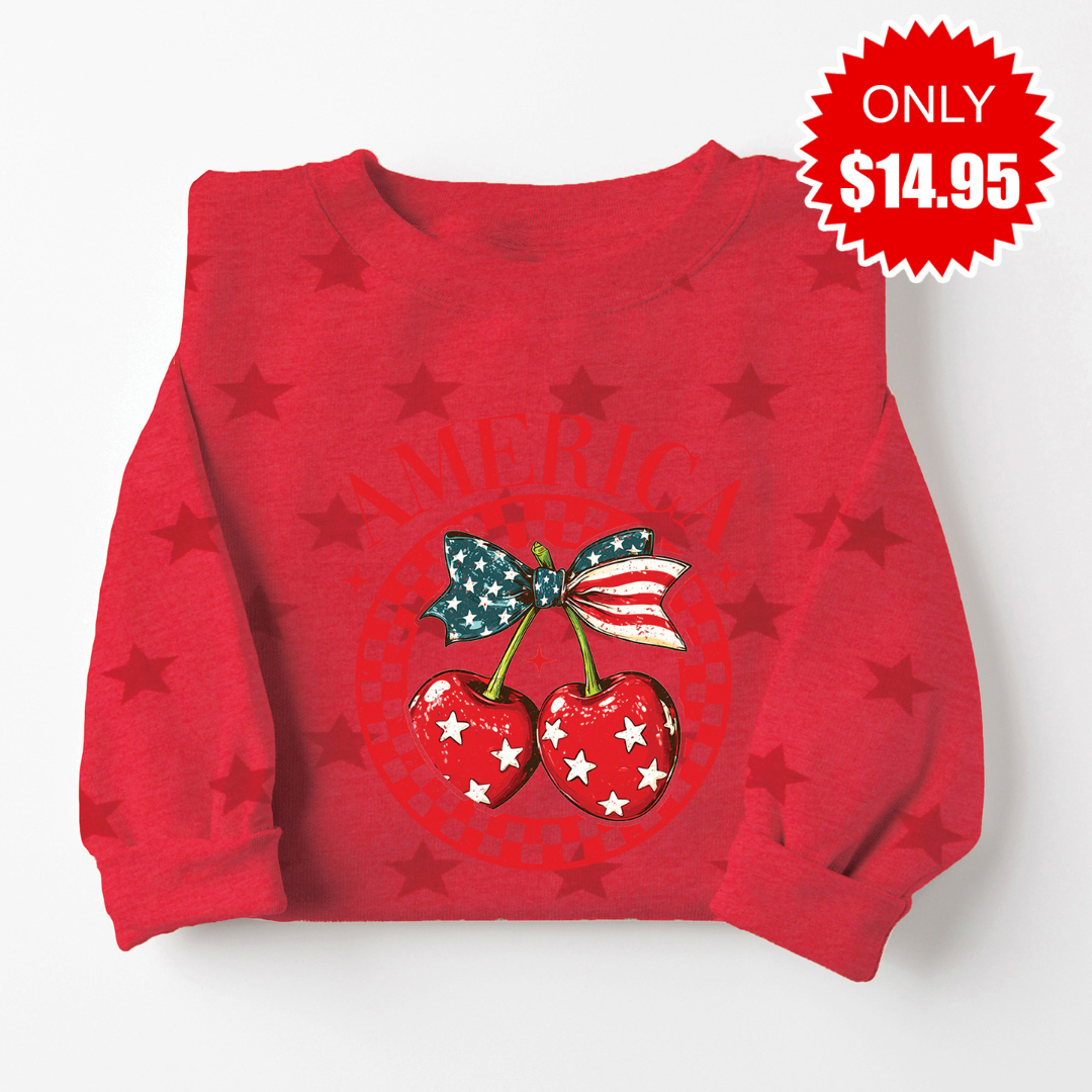 America Cherries Sweatshirt - Red Star Print - 14.95