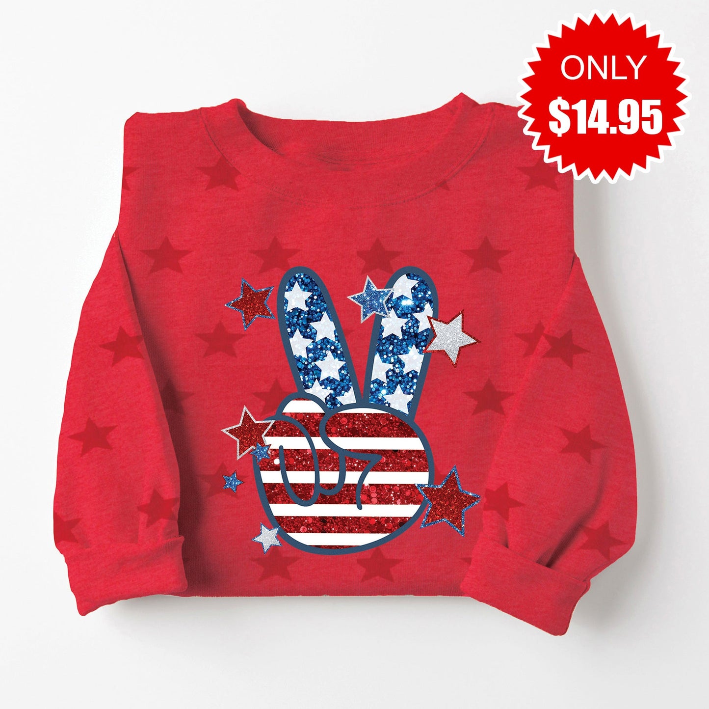 America Peace Sweatshirt - Red Star Print - 14.95