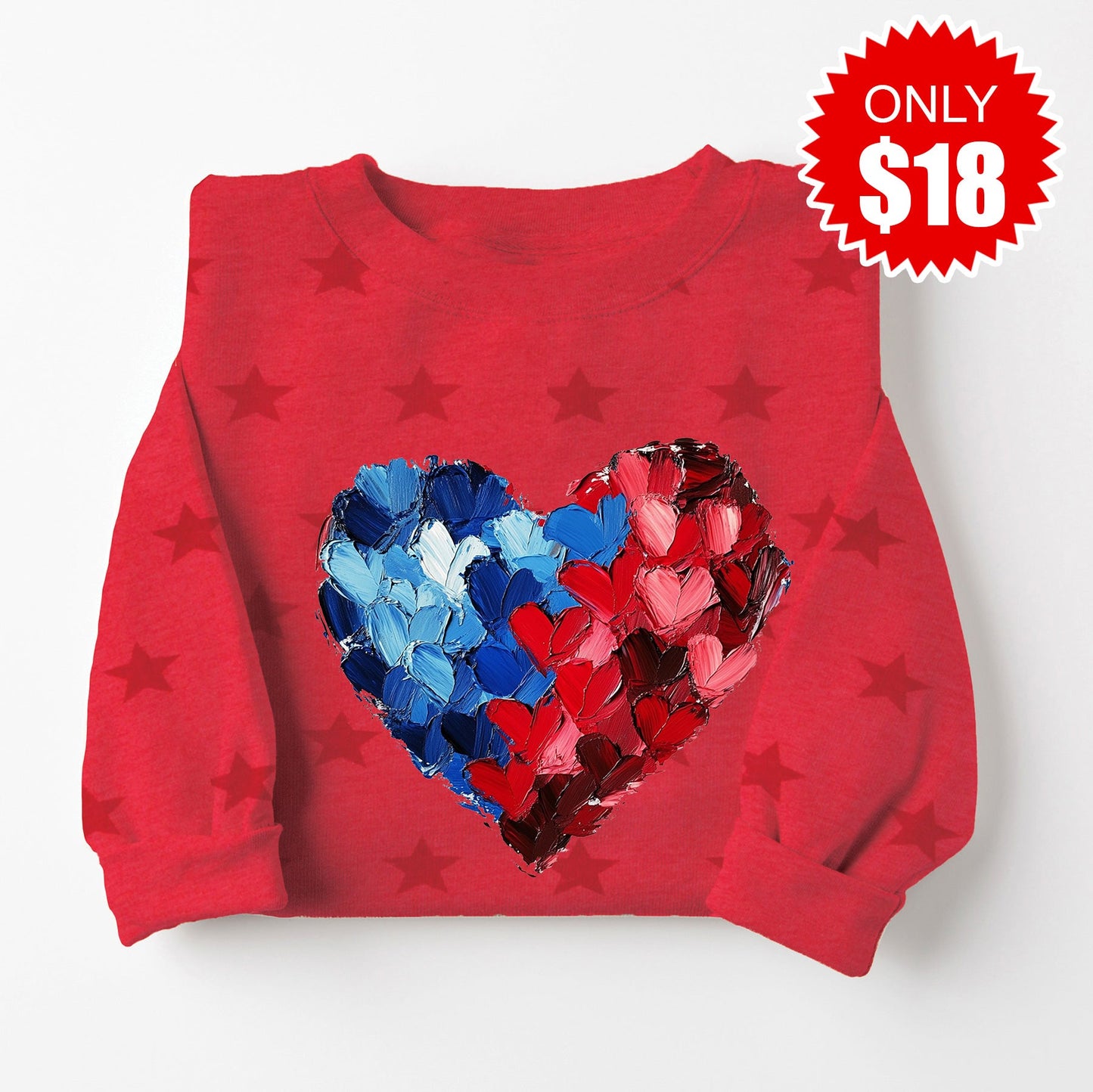 Brush Heart Sweatshirt - Red Star Print - 18