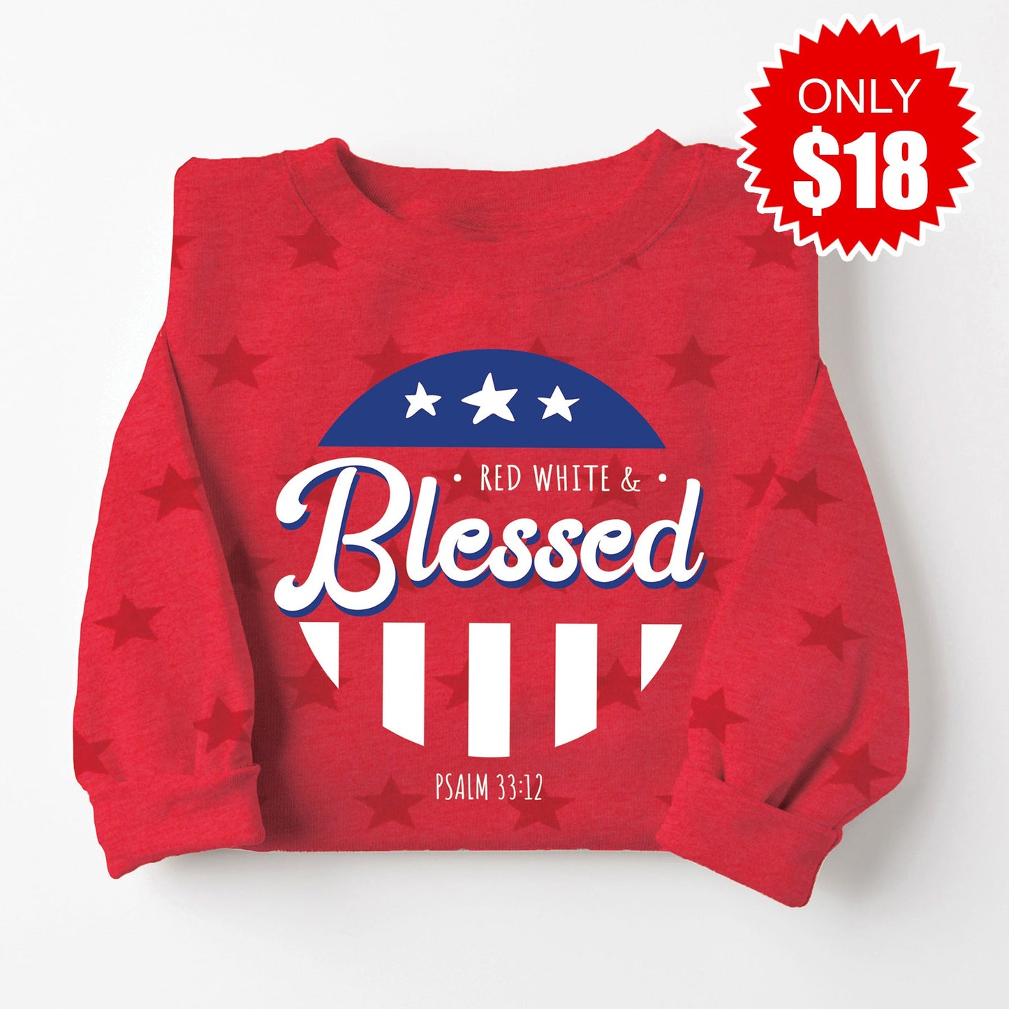 Red White and Blessed Sweatshirt - Red Star Print - 18