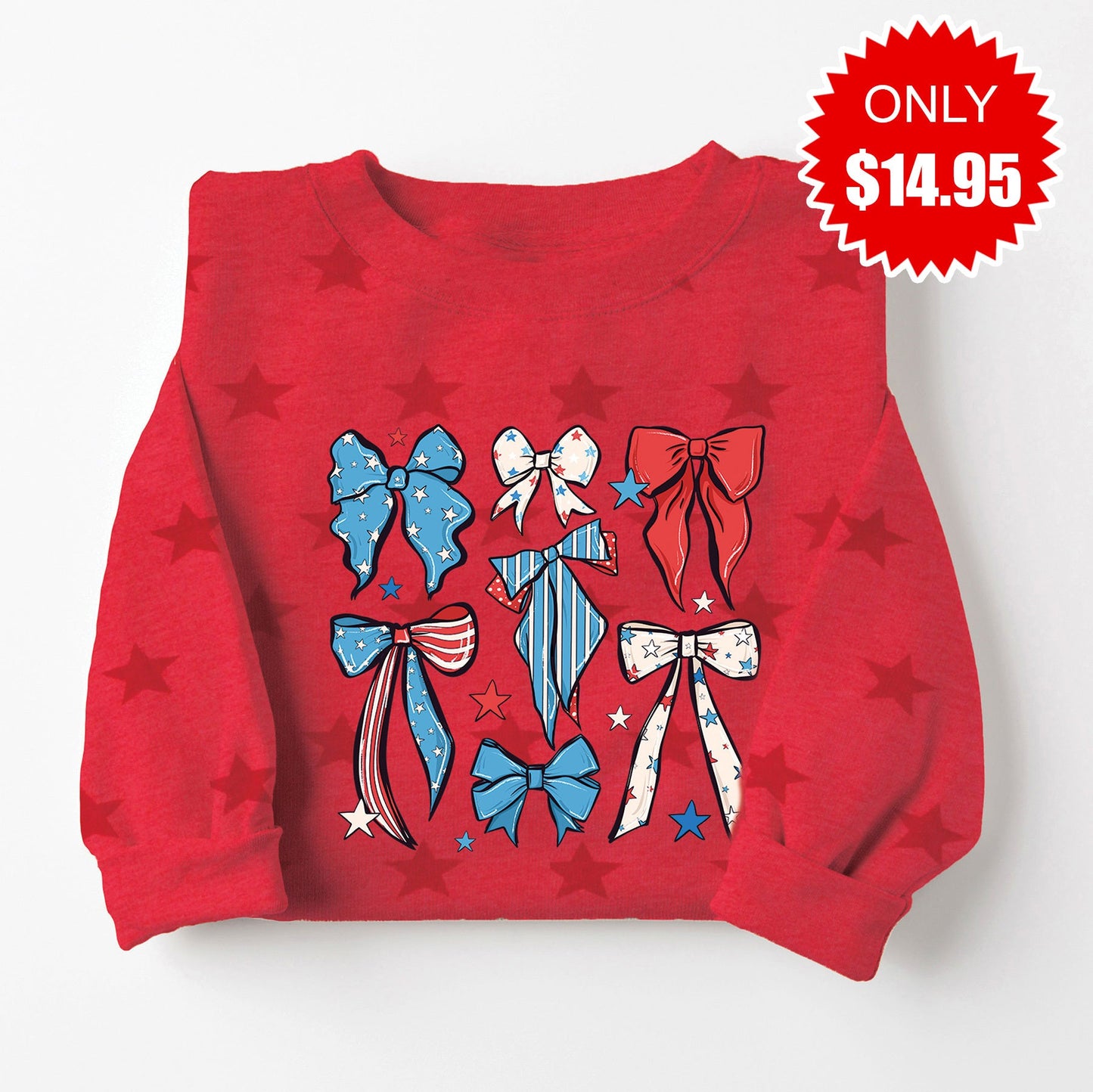 Patriotic Bows Sweatshirt - Red Star Print - 14.95