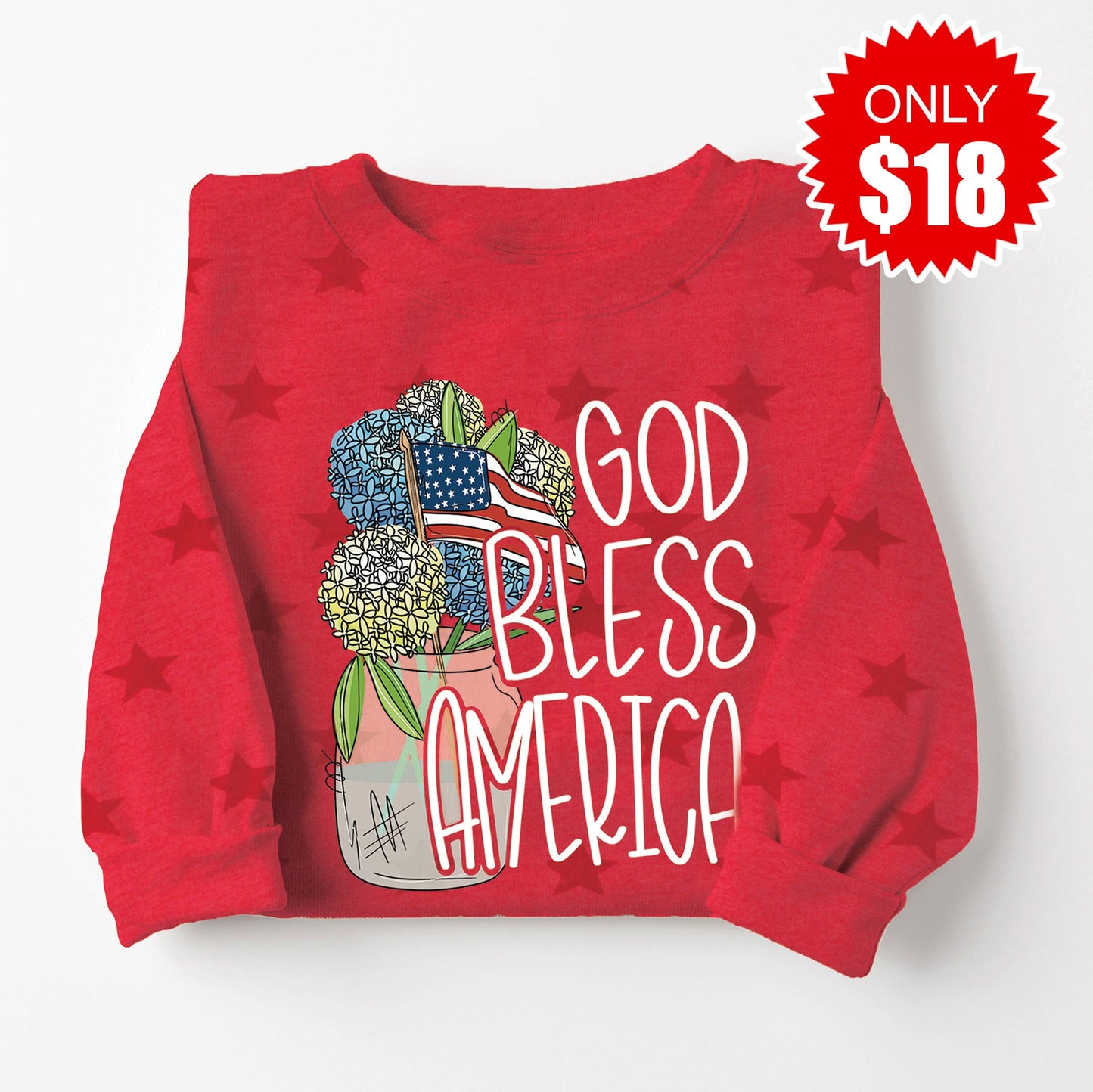 God Bless America Sweatshirt - Red Star Print - 18 Style002