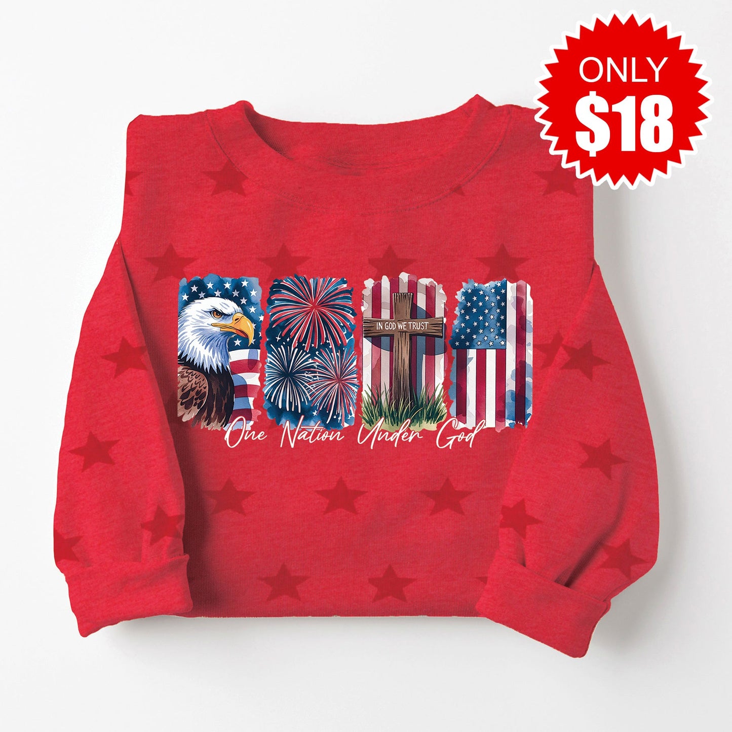 One Nation Under God Sweatshirt - Red Star Print - 18 Style001