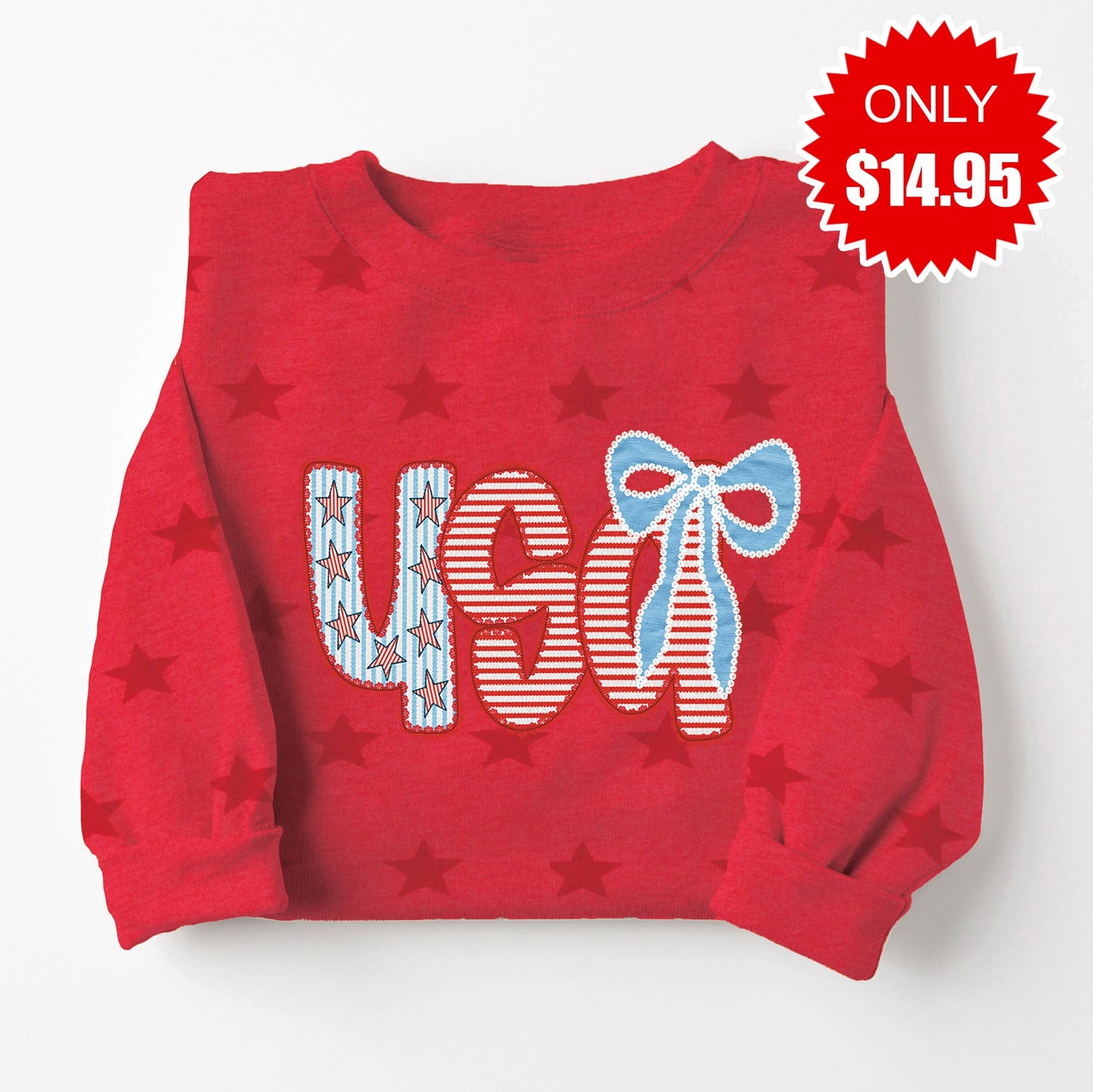 USA Stars and Stripes Sweatshirt - Red Star Print - 14.95