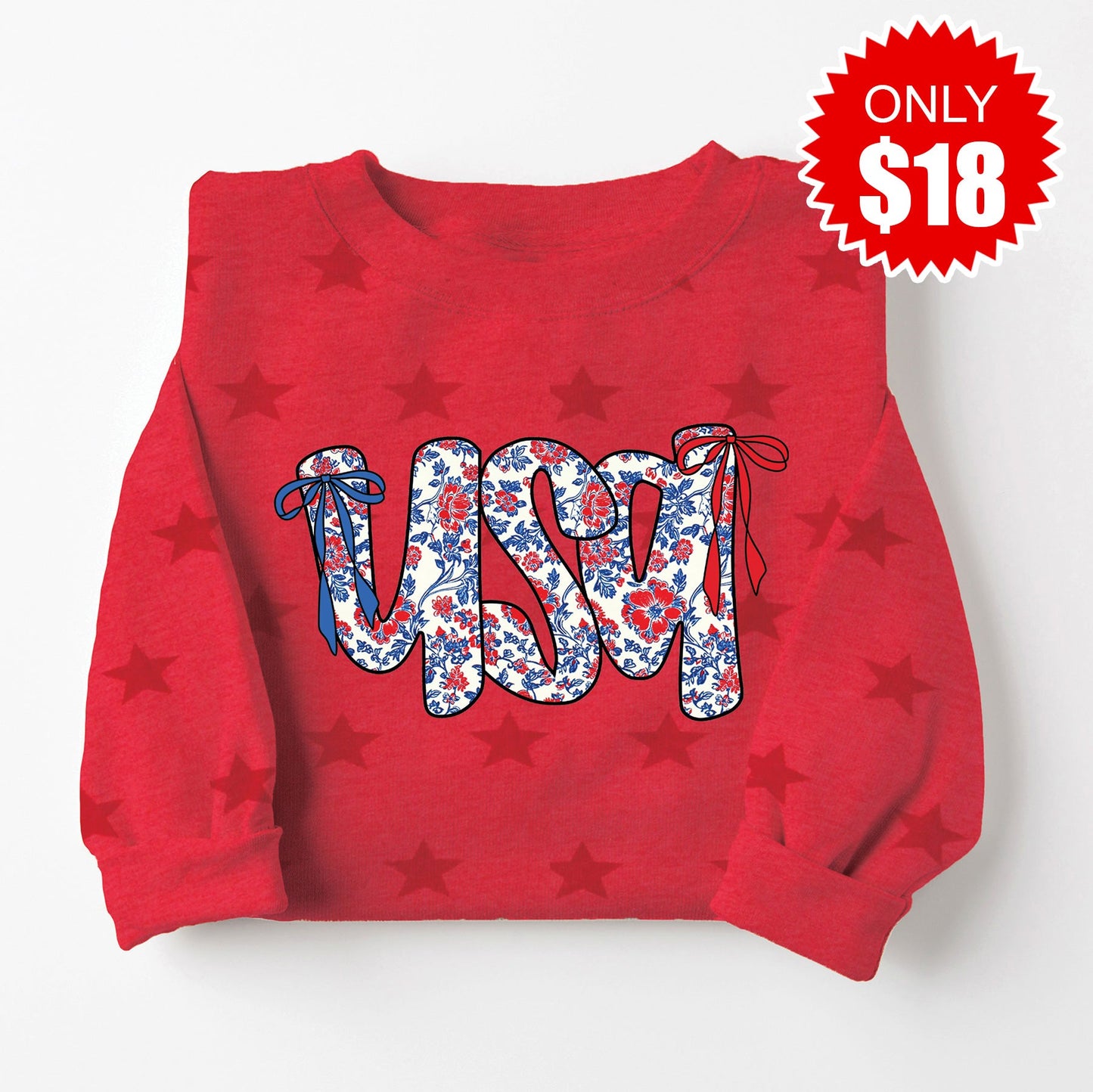 USA Ribbon Sweatshirt - Red Star Print - 18 Style001