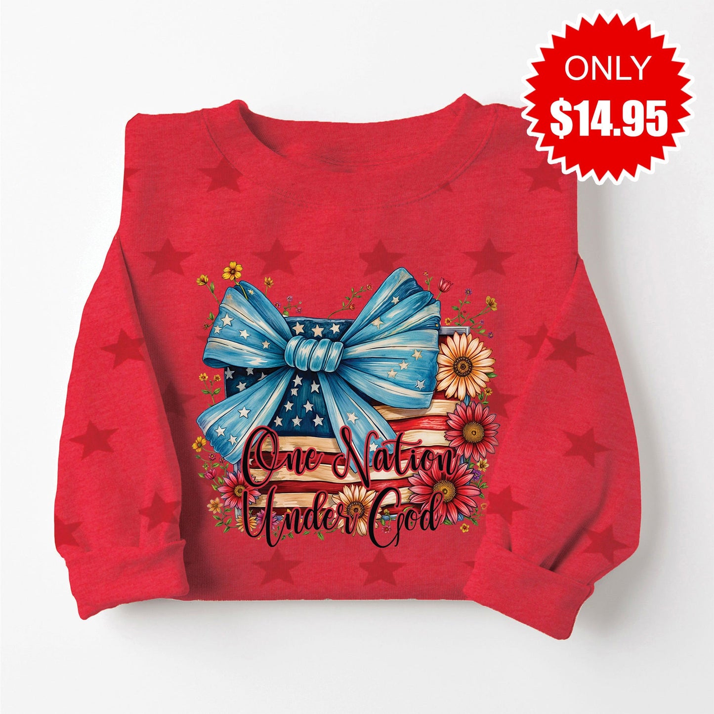 One Nation Under God Ribbon Sweatshirt - Red Star Print - 14.95