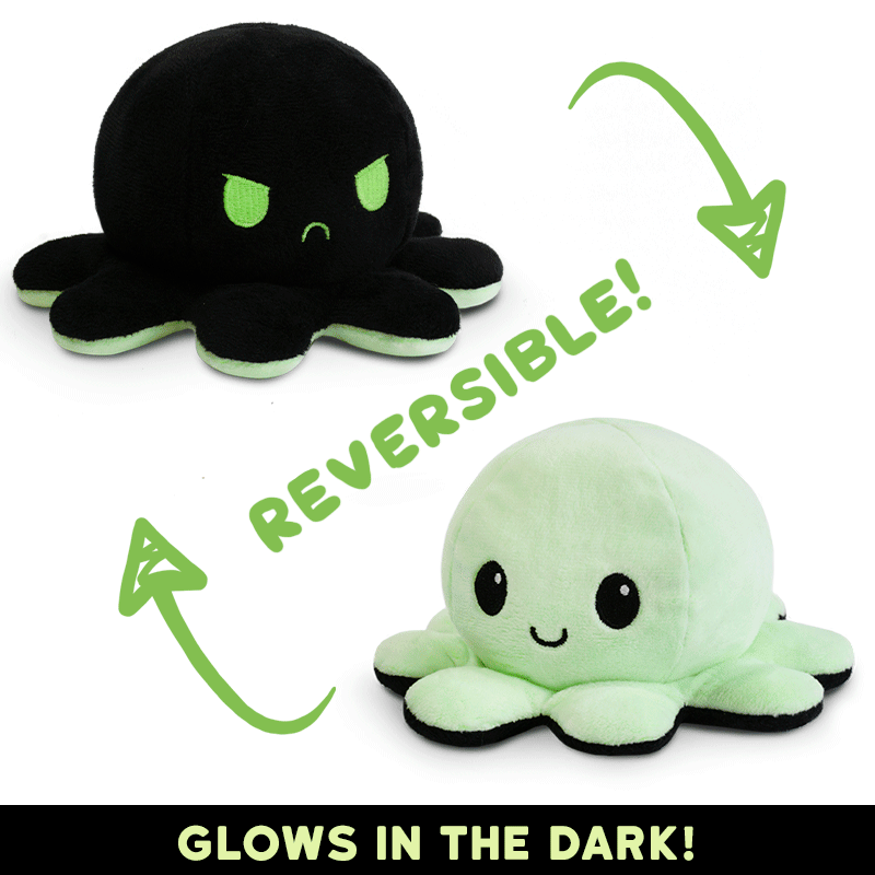 TeeTurtle Reversible Octopus Plushie (Black + Green Glow)