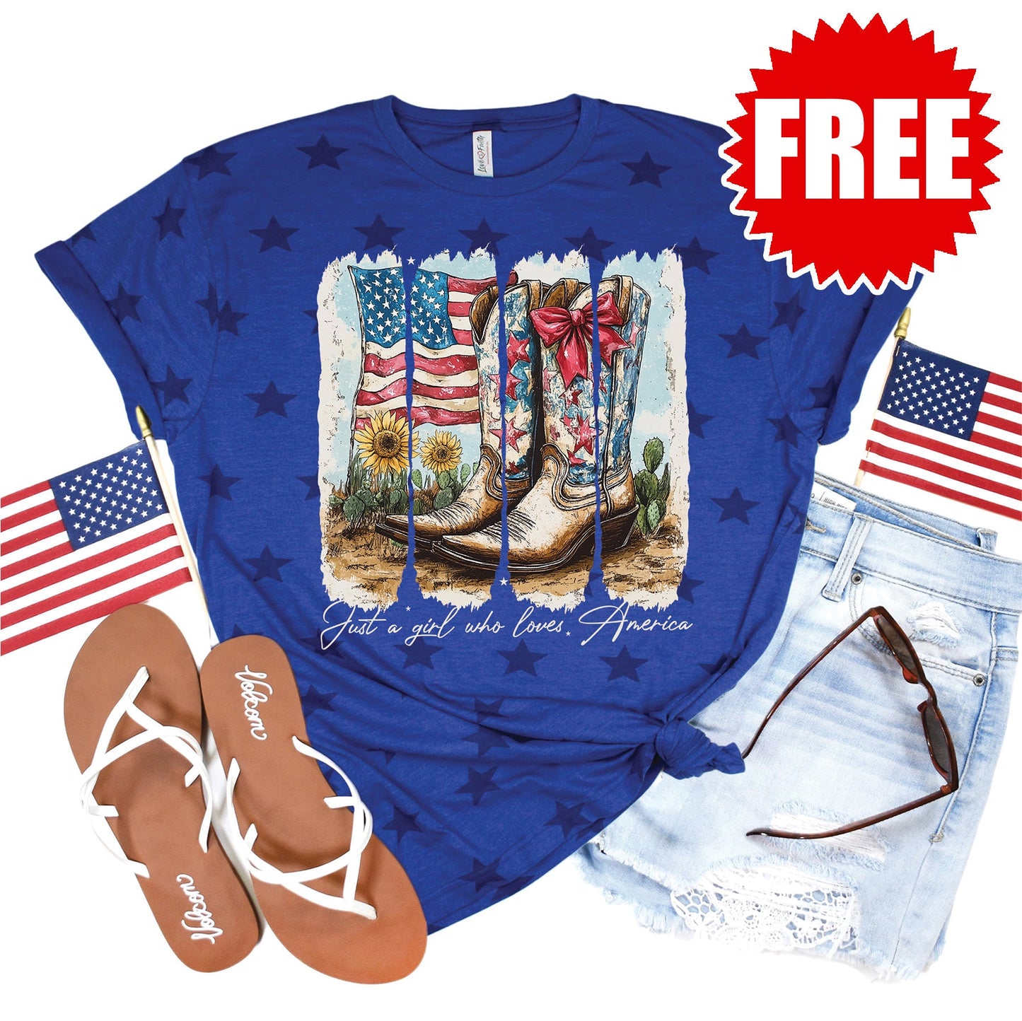 Girl Who Loves America Tee - Blue Star Print - 0