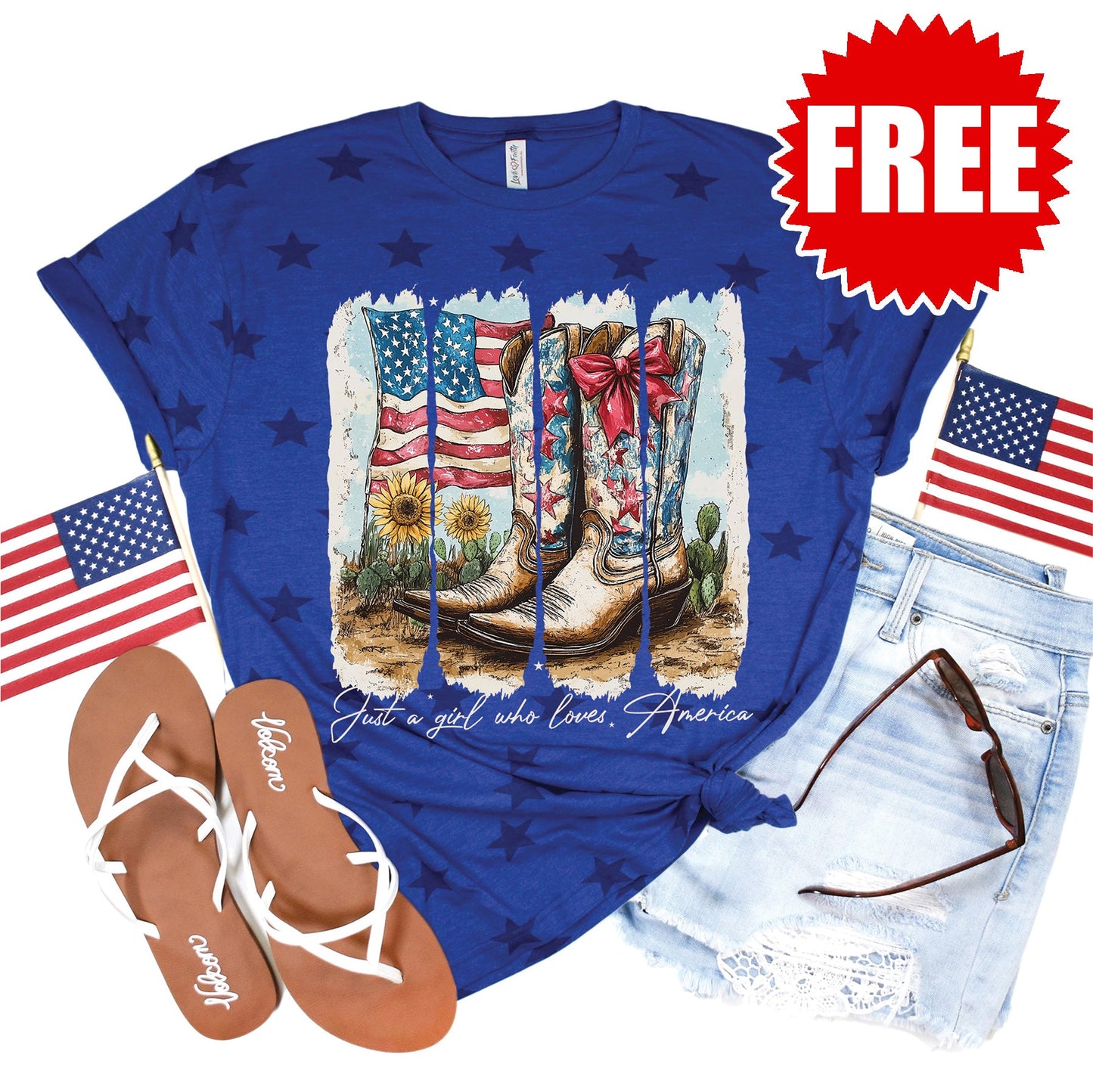 Boots Tee - Blue Star Print - 0