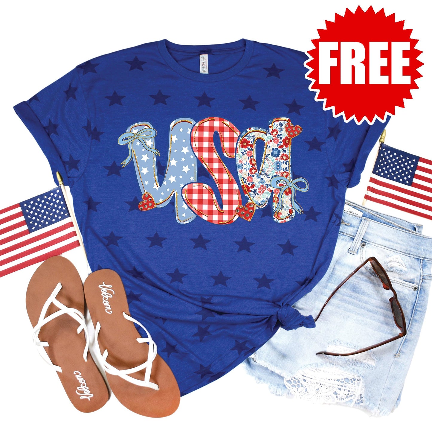 USA Tee - Blue Star Print - 0