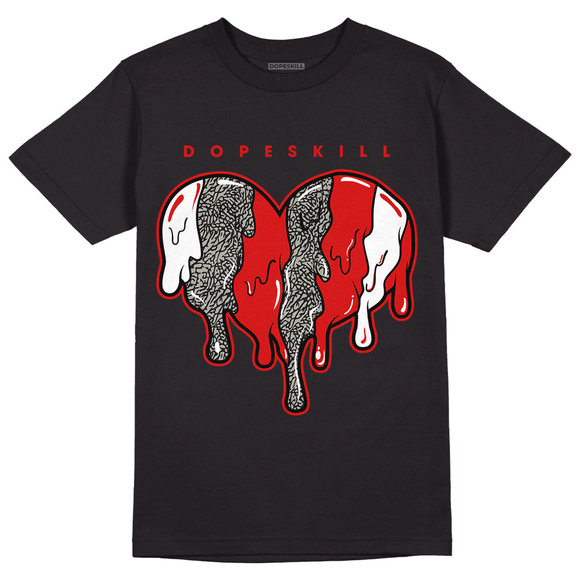 Fire Red 3s DopeSkill T-Shirt Slime Drip Heart Graphic