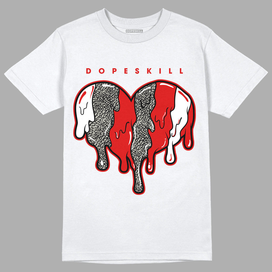 Fire Red 3s DopeSkill T-Shirt Slime Drip Heart Graphic