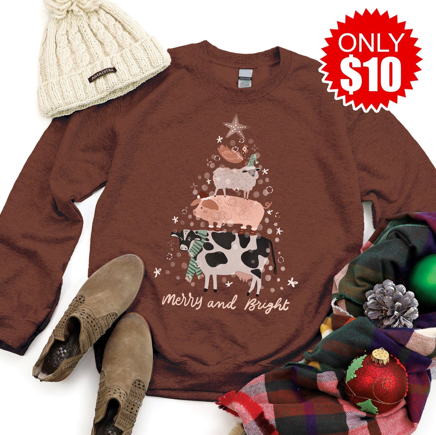 Fun Farm Animals Christmas Tree Sweatshirt - 10