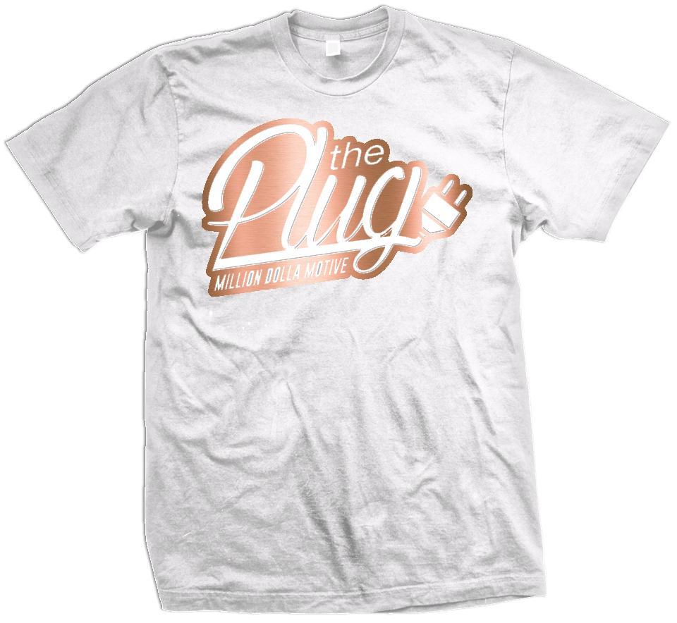 The Plug - Copper Foil on White T-Shirt