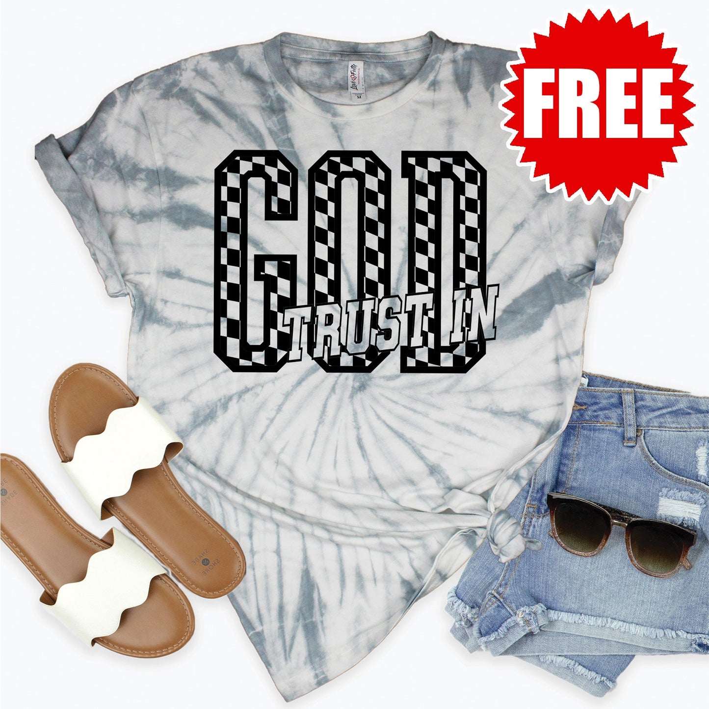 Trust In God Tee - Tie Dye Soft Grey - FREE