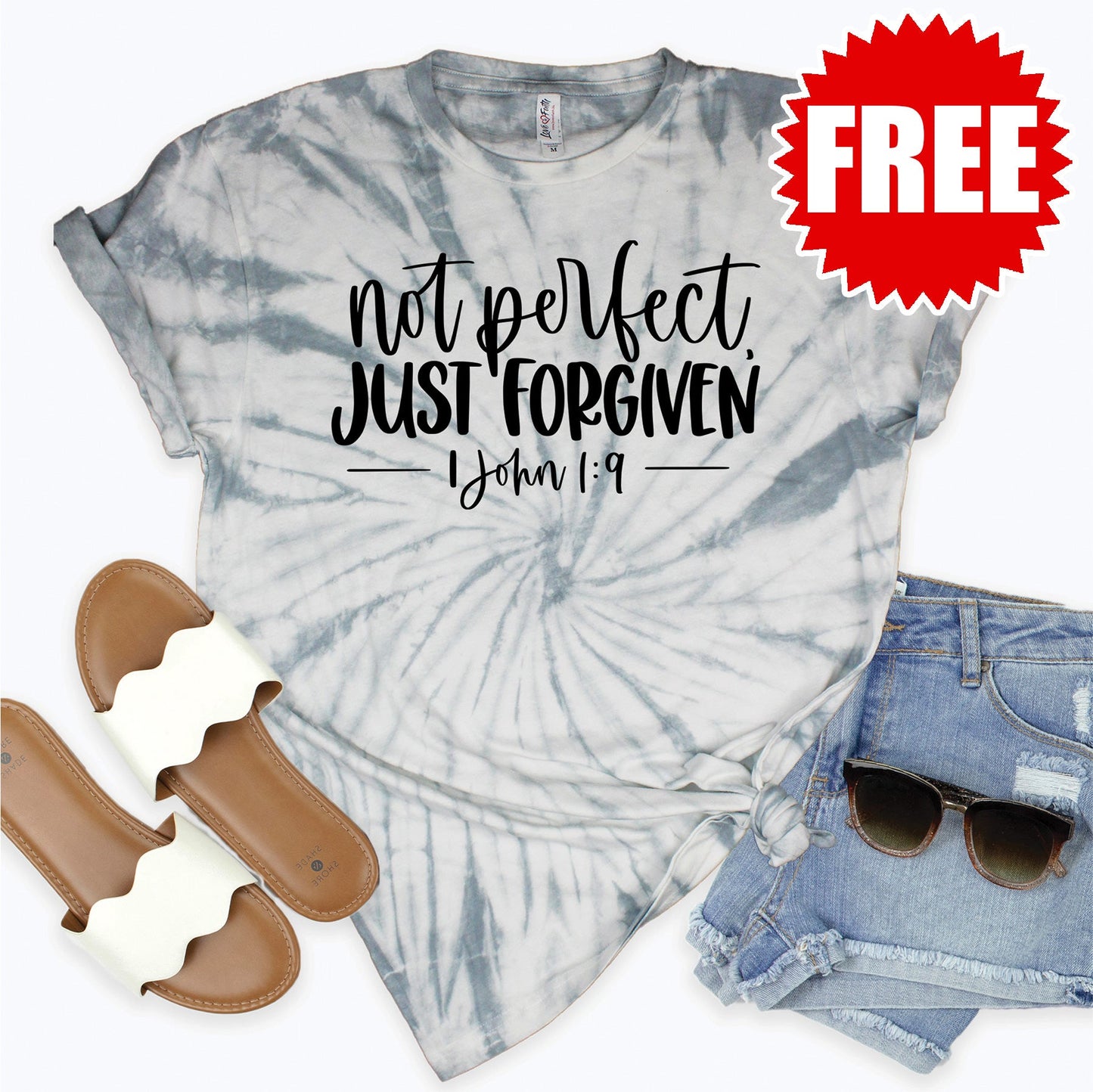 Not Perfect Just Forgiven Tee - Tie Dye Soft Grey - 0