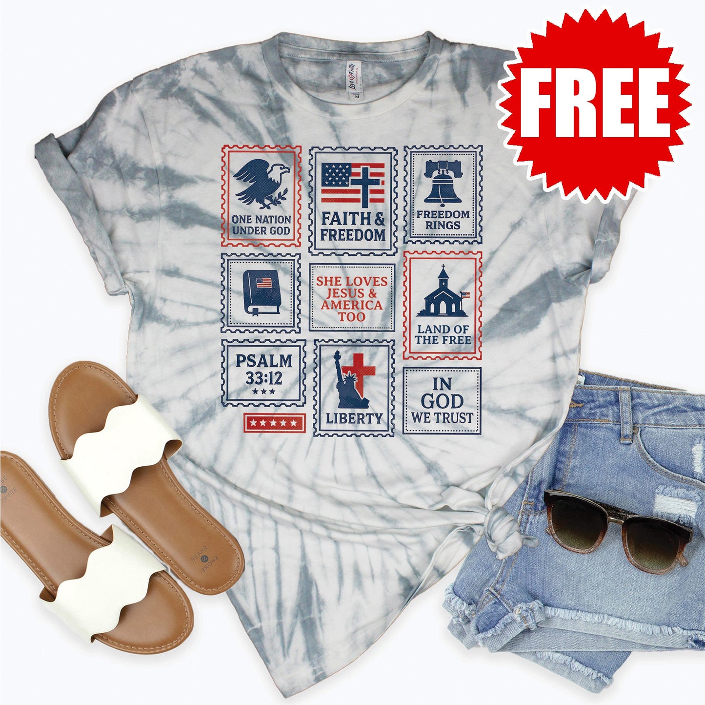 Stamps Tee - Tie Dye Soft Grey - 0