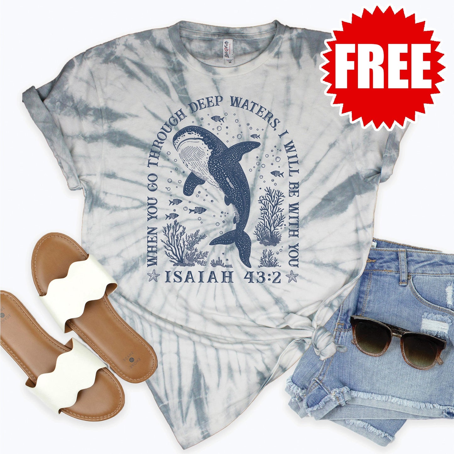 Deep Waters Whale Tee - Tie Dye Soft Grey - 0