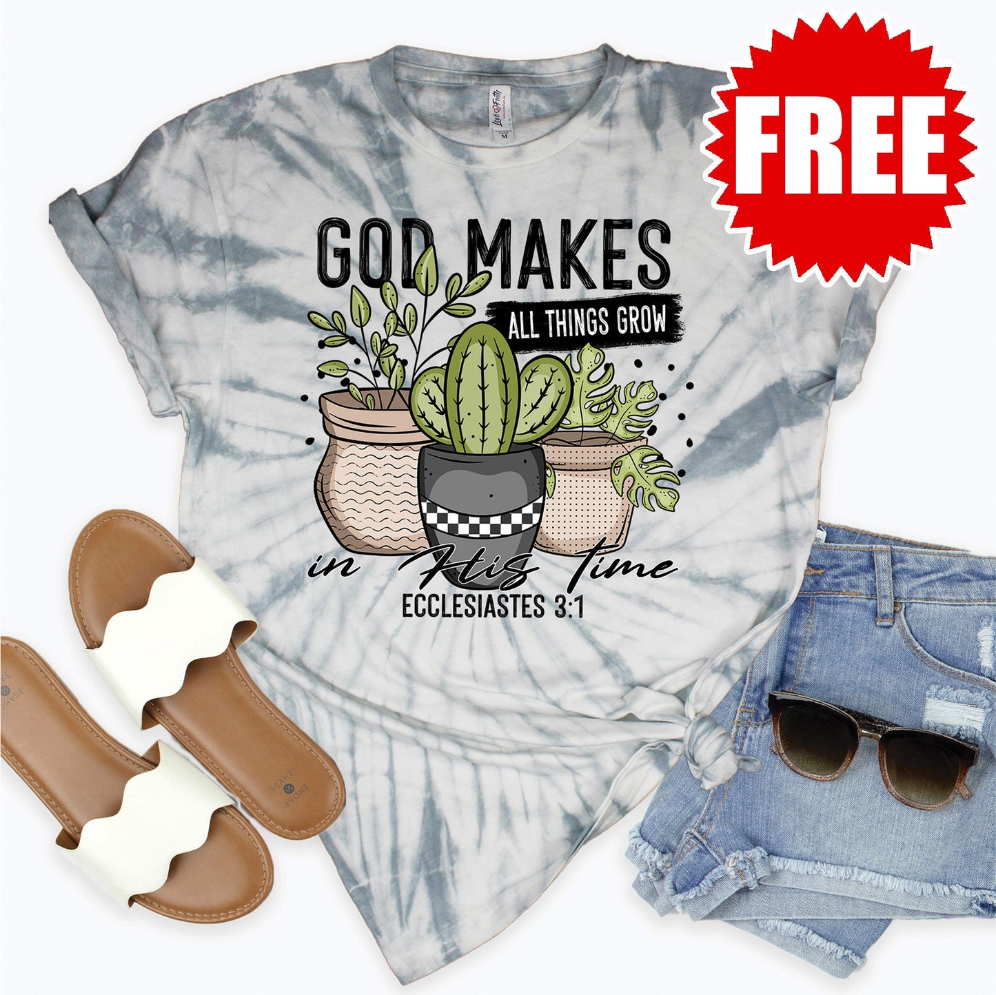 In His Time Tee - Tie Dye Soft Grey - 0