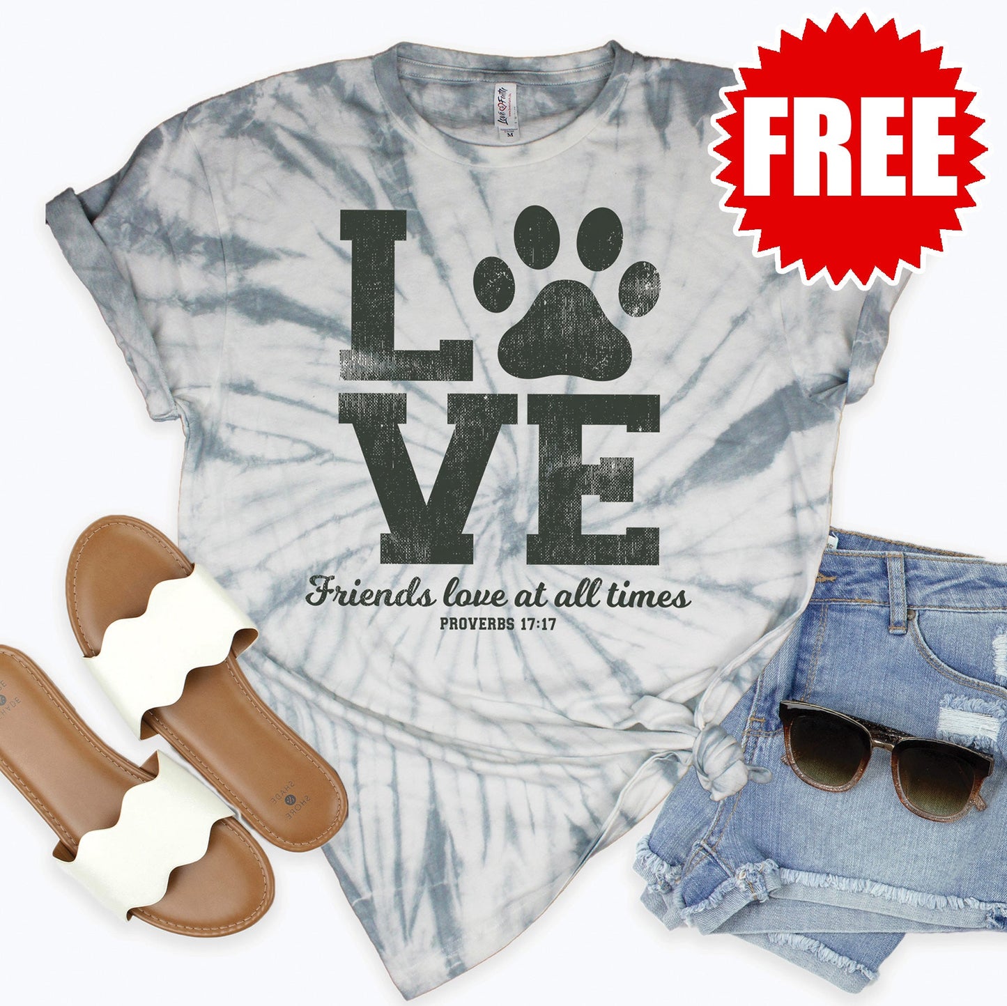 Friends Love Tee - Tie Dye Soft Grey - 0