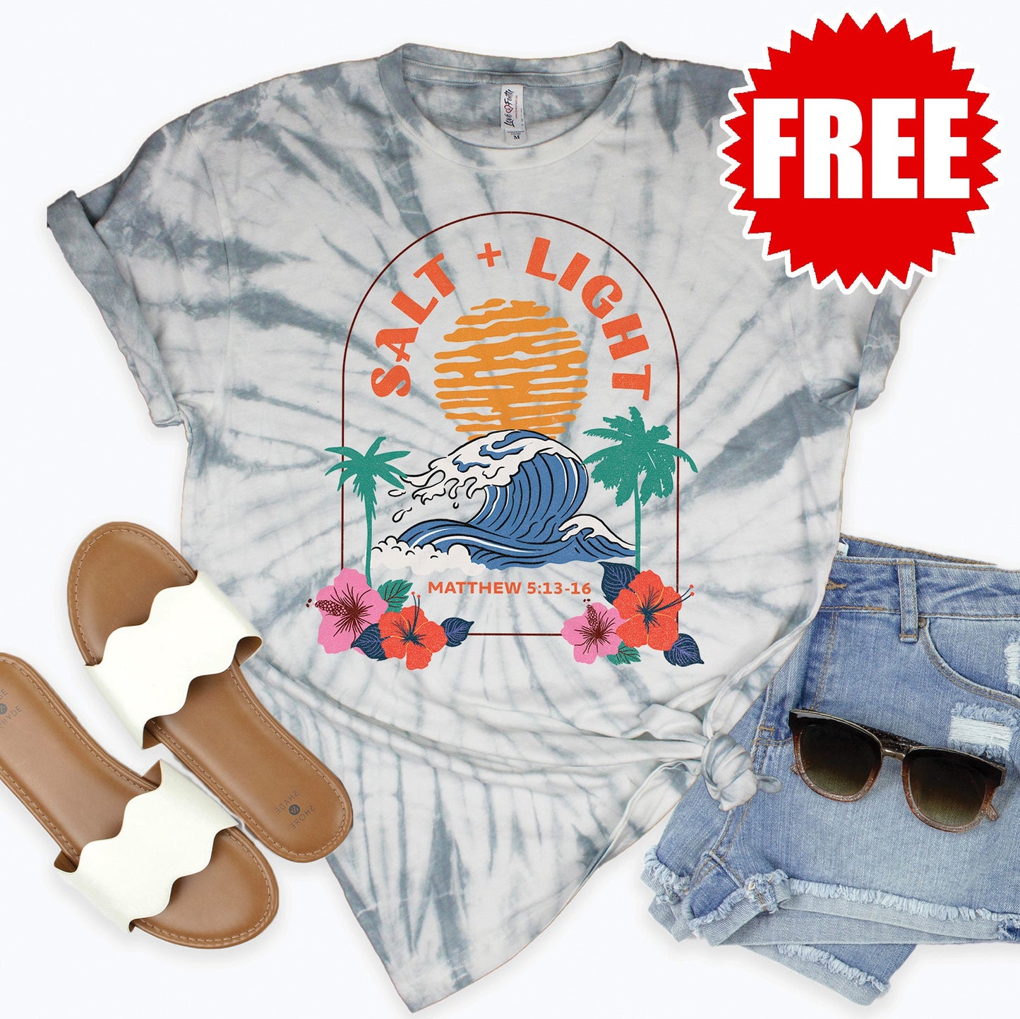 Salt And Light Tee - Tie Dye Soft Grey - 0