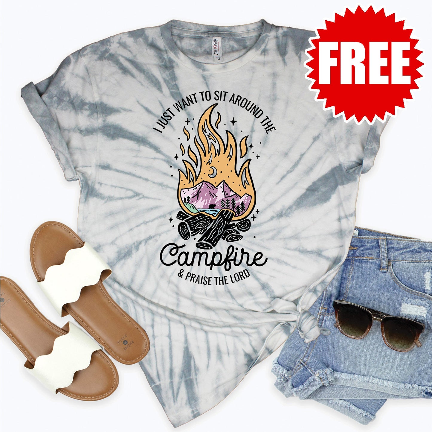 Campfire Tee - Tie Dye Soft Grey - 0