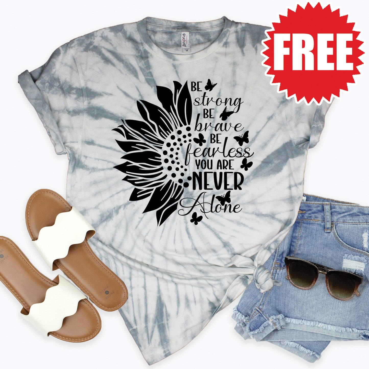 Be Strong Tee - Tie Dye Soft Grey - 0