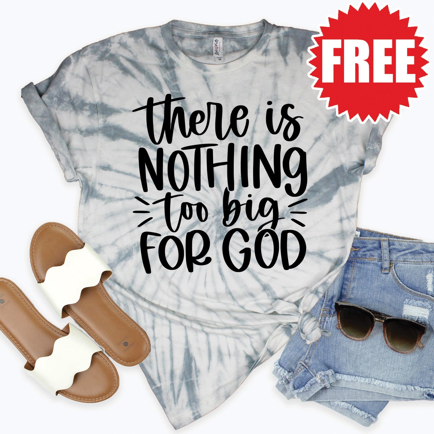 There Is Nothing Too Big For God Tee - Tie Dye Soft Grey - 0