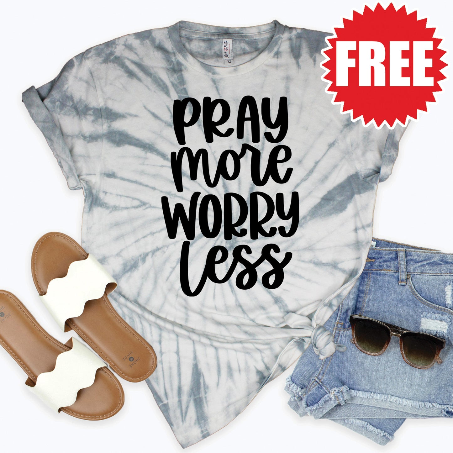 Pray More Tee - Tie Dye Soft Grey - 0