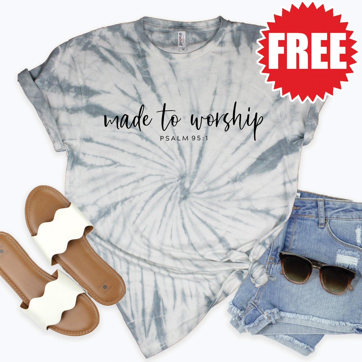 Made To Worship Tee - Tie Dye Soft Grey - 0