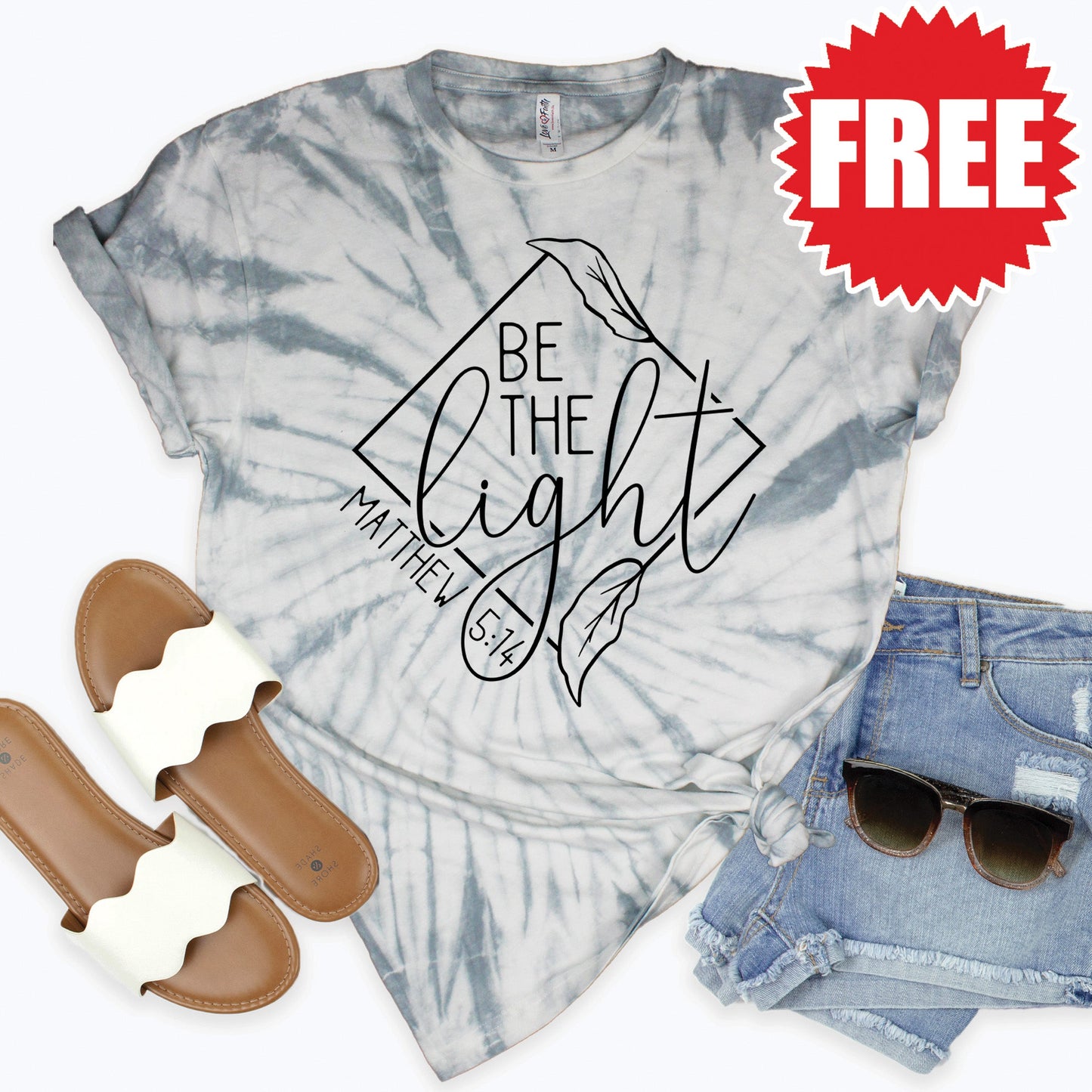 Be The Light Tee - Tie Dye Soft Grey - 0