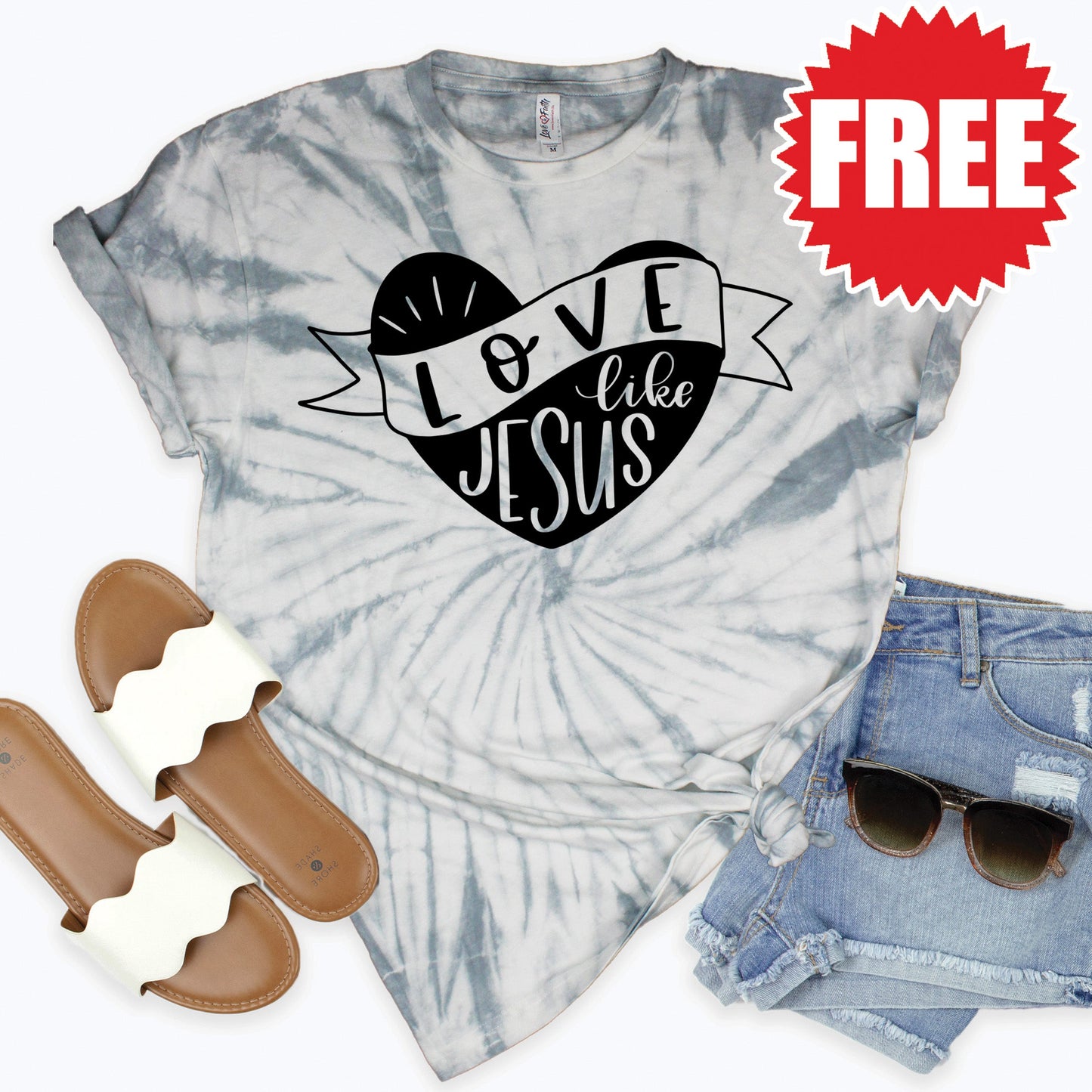 Love Like Jesus Tee - Tie Dye Soft Grey - 0