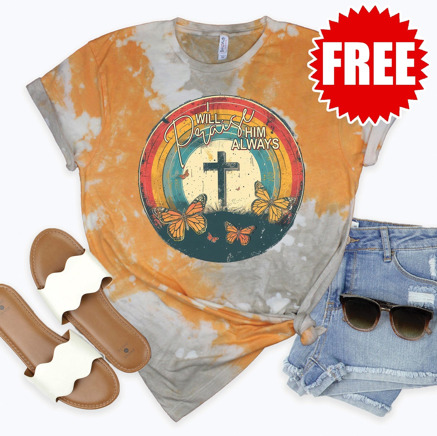 I Will Praise Him Tee - Toast Splash Tie Dye - 0