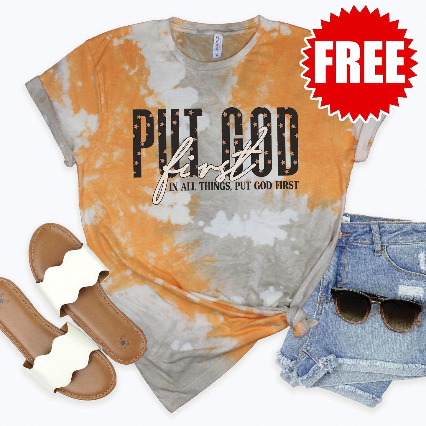 Put God First Tee - Toast Splash Tie Dye - 0
