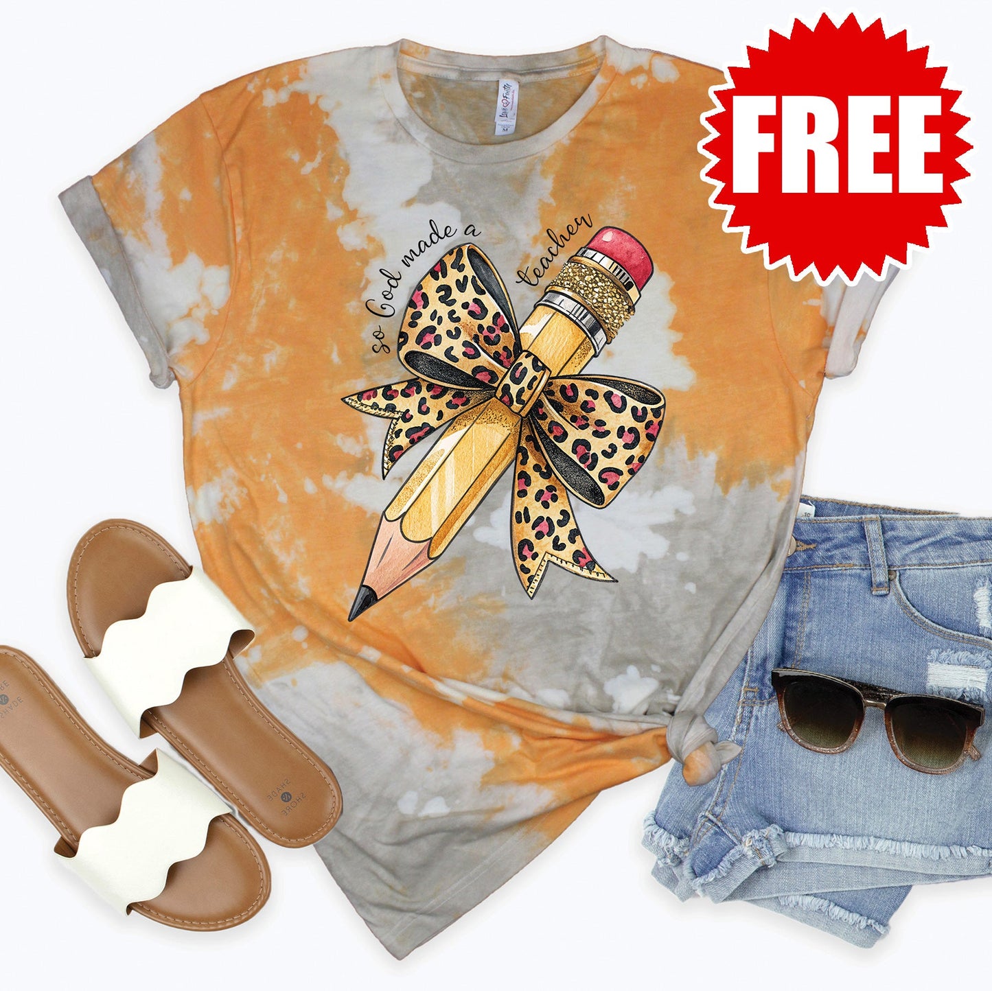 So God Made a Teacher Tee - Toast Splash Tie Dye - 0