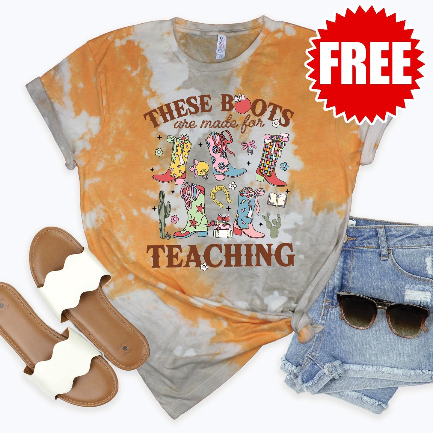 Teaching Boots Tee - Toast Splash Tie Dye - 0
