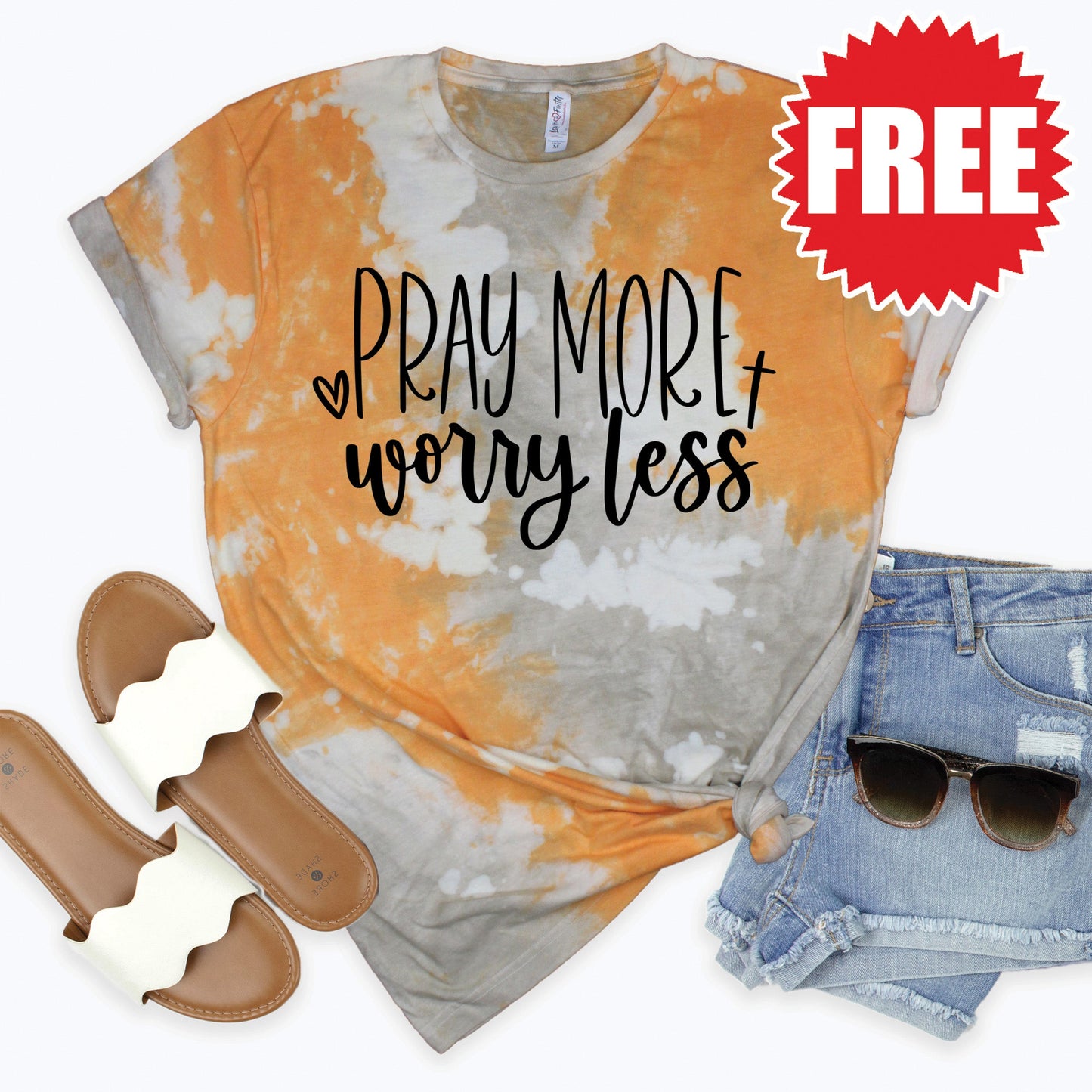 Pray More Worry Less Tee - Toast Splash Tie Dye - 0