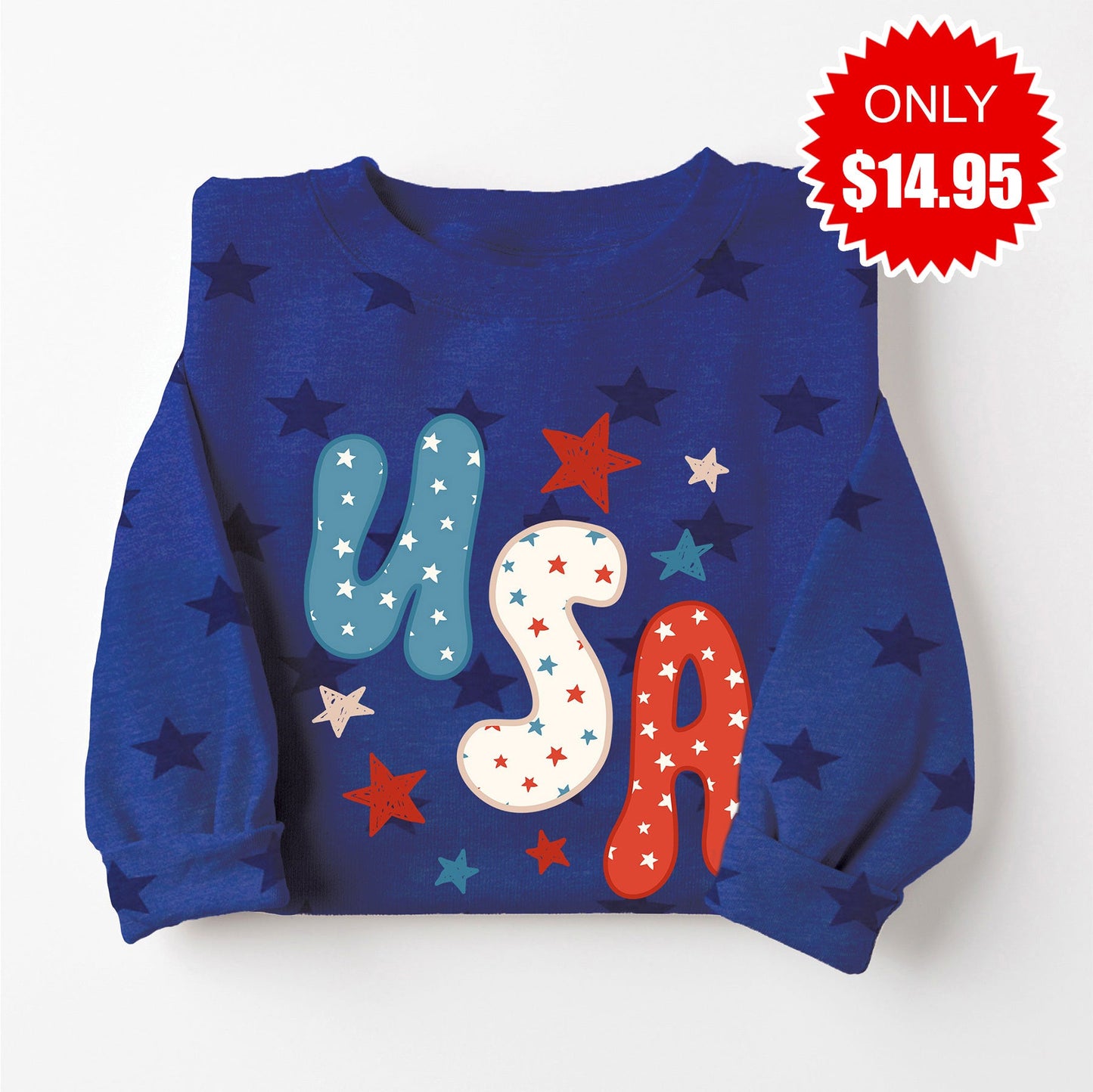 USA Stars Sweatshirt - Blue Star Print - 14.95