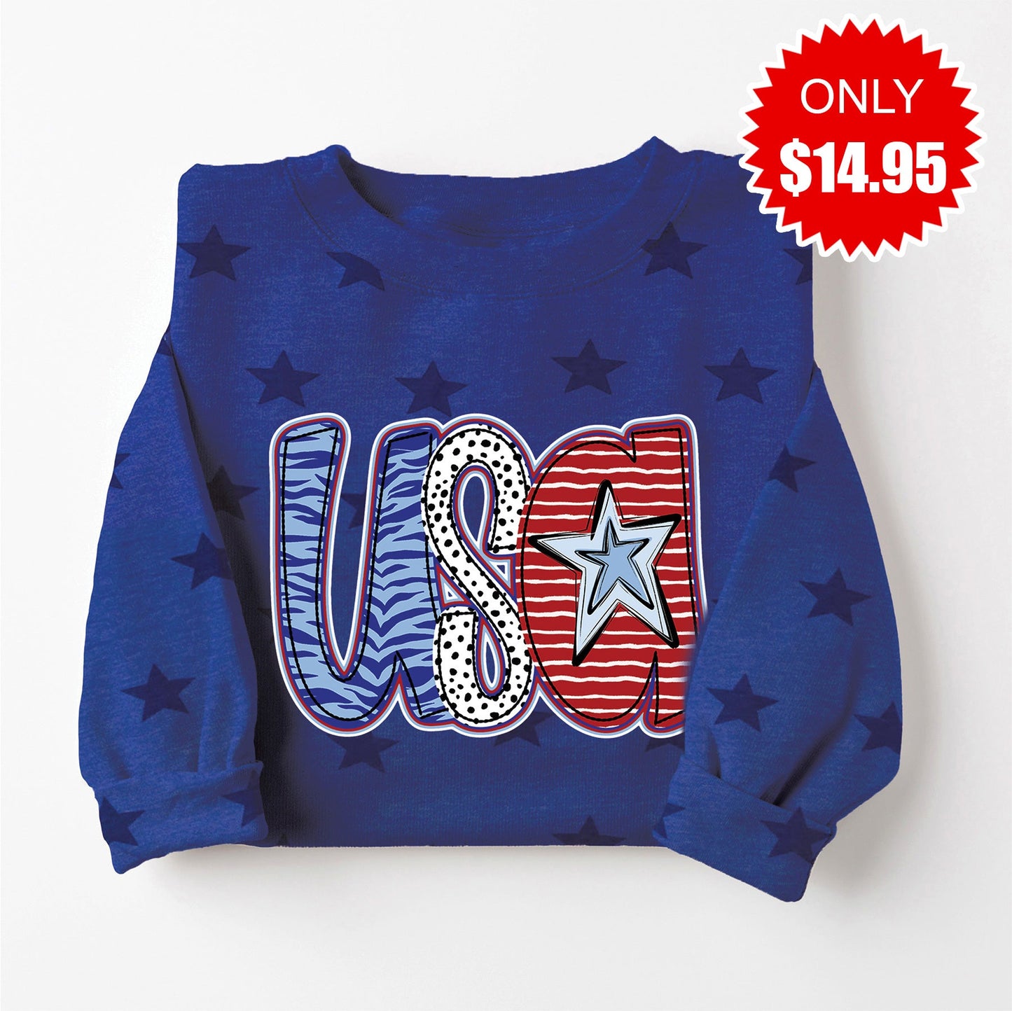USA Sweatshirt - Blue Star Print - 14.95
