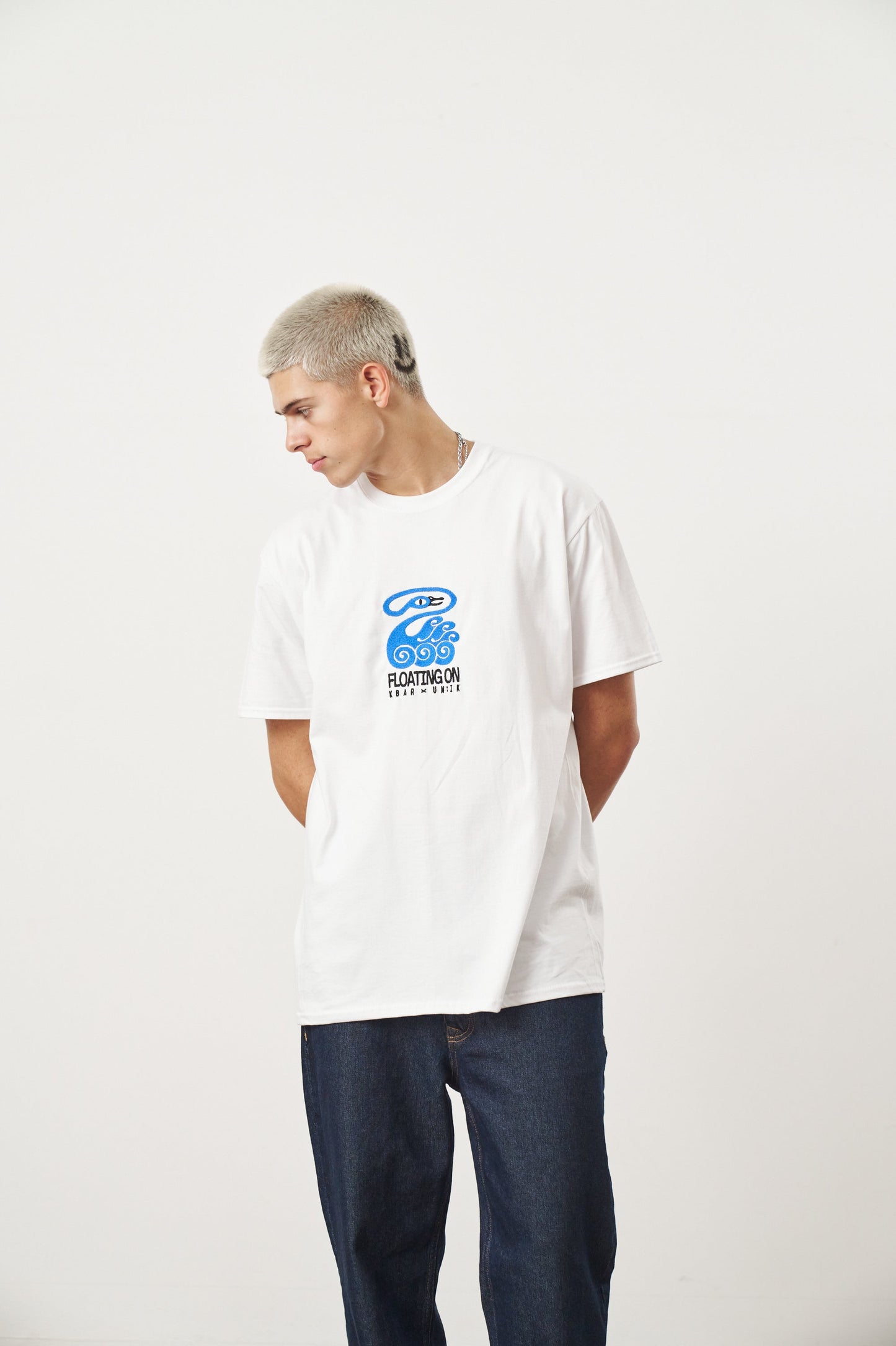 KBAR X UN:IK 'Floating On' Embroidered Tee - White