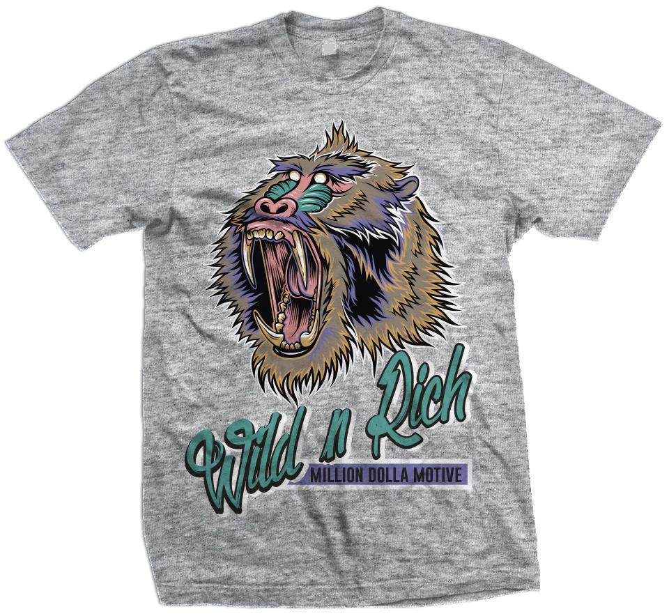 Wild N Rich -  Hyper Jade/ Bleached Coral/ Space Purple on Heather Grey T-Shirt