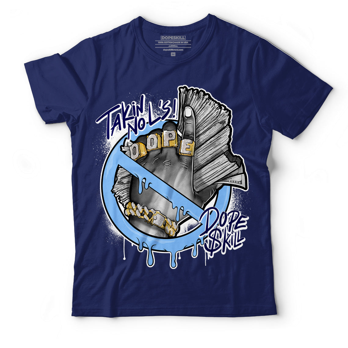 AJ 6 University Blue DopeSkill College Navy T-Shirt Takin No L's Graphic