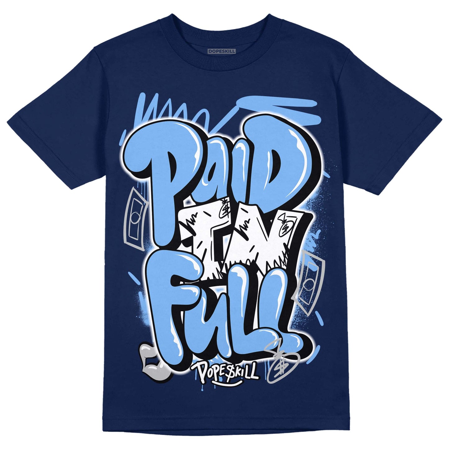 Midnight Navy 5s DopeSkill Navy T-Shirt New Paid In Full Graphic