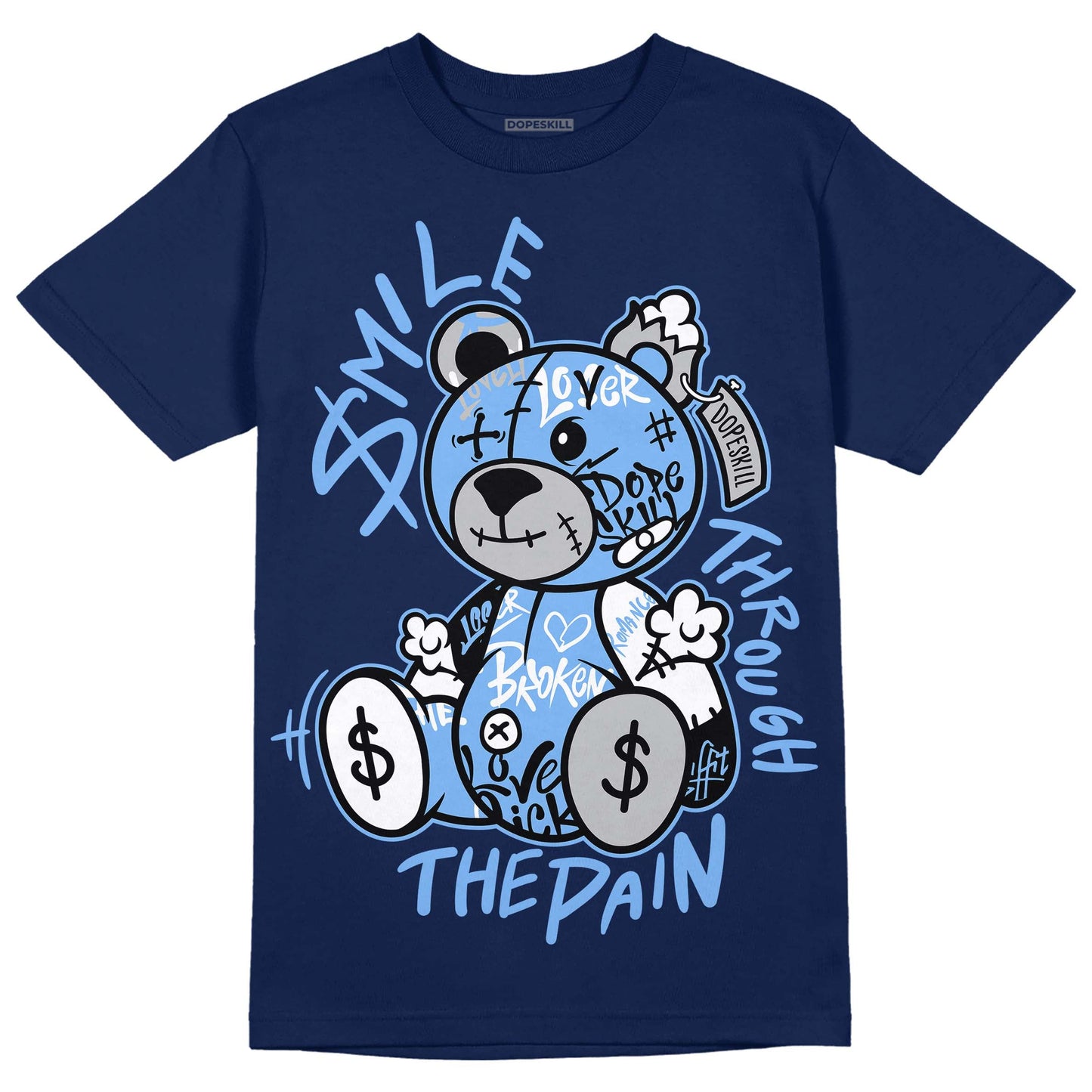 Midnight Navy 5s DopeSkill Navy T-Shirt Smile Through The Pain Graphic