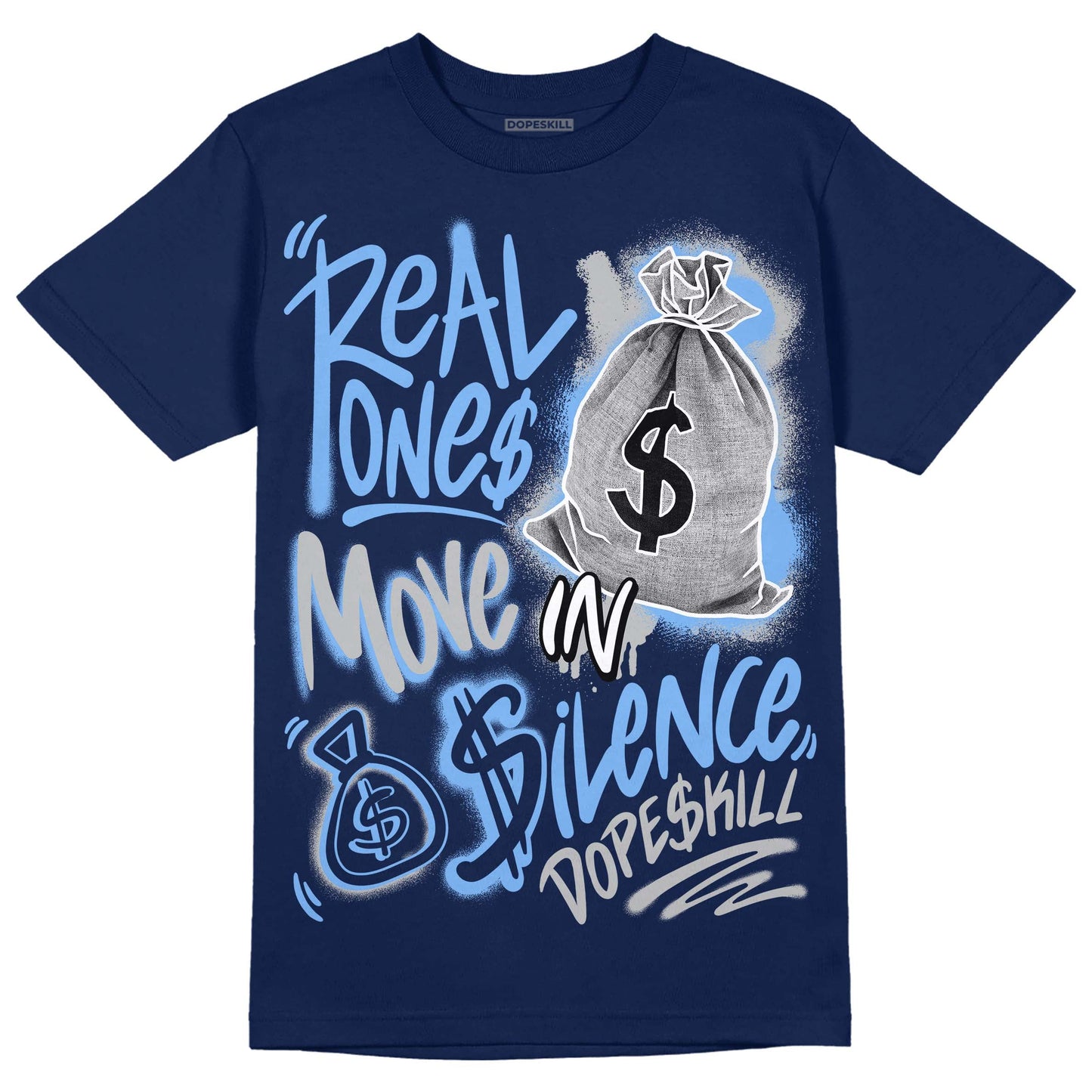 Midnight Navy 5s DopeSkill Navy T-Shirt Real Ones Move In Silence Graphic