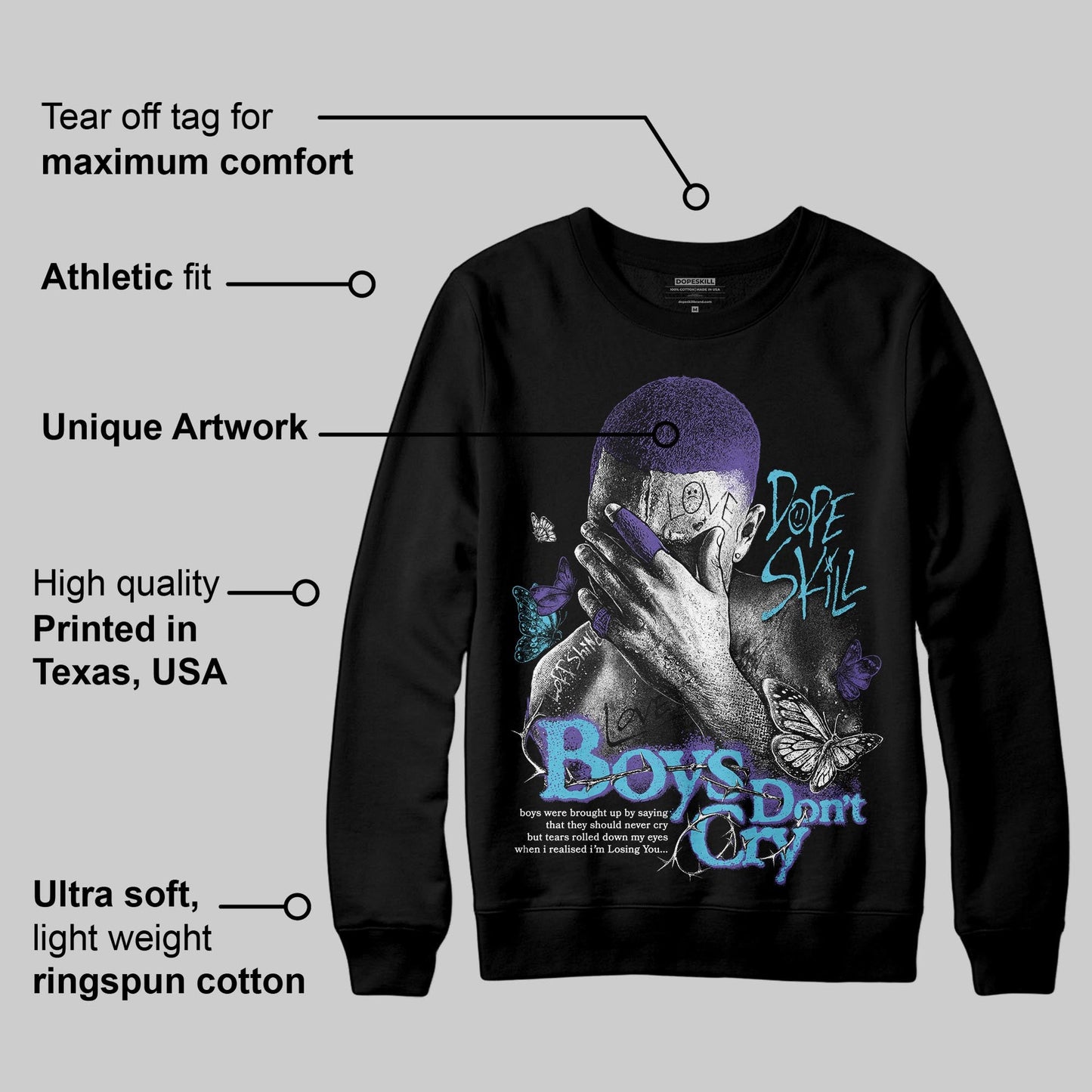 Aqua 8s DopeSkill Sweatshirt Boys Don't Cry Graphic