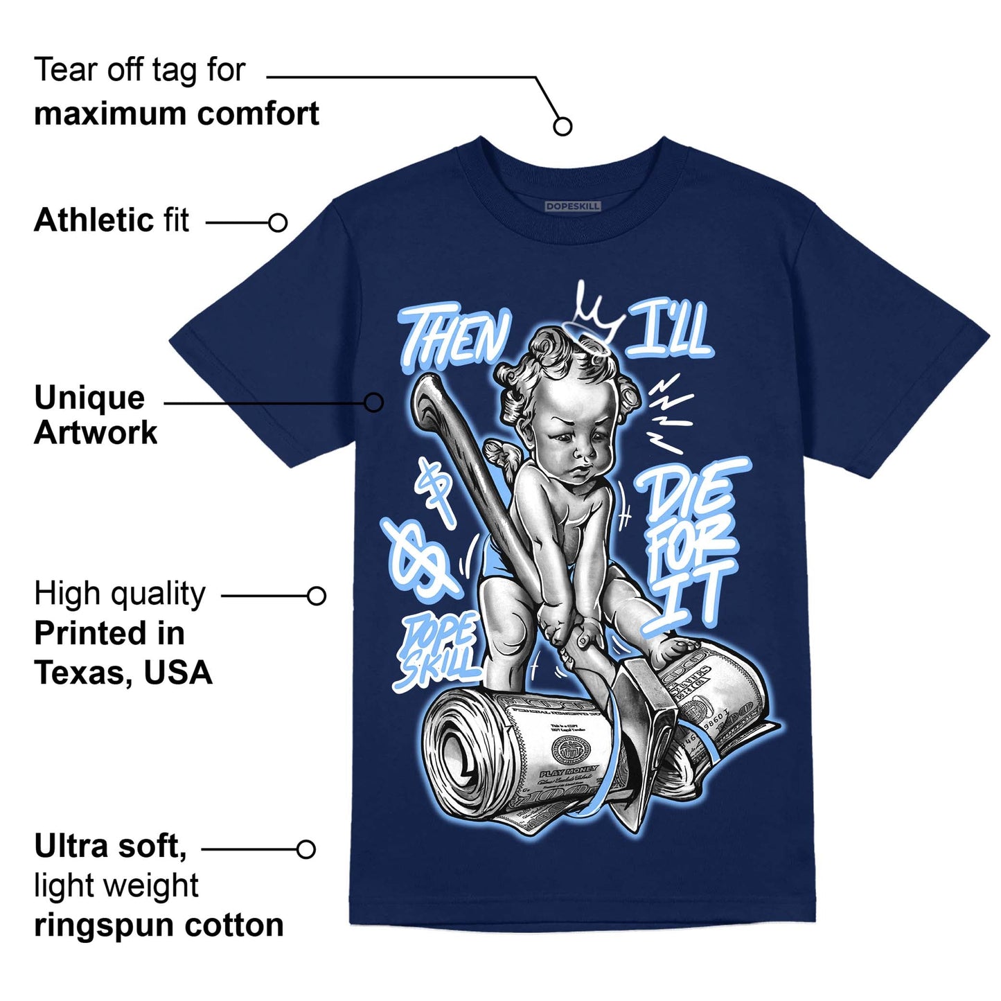 Midnight Navy 5s DopeSkill Navy T-Shirt Then I'll Die For It Graphic